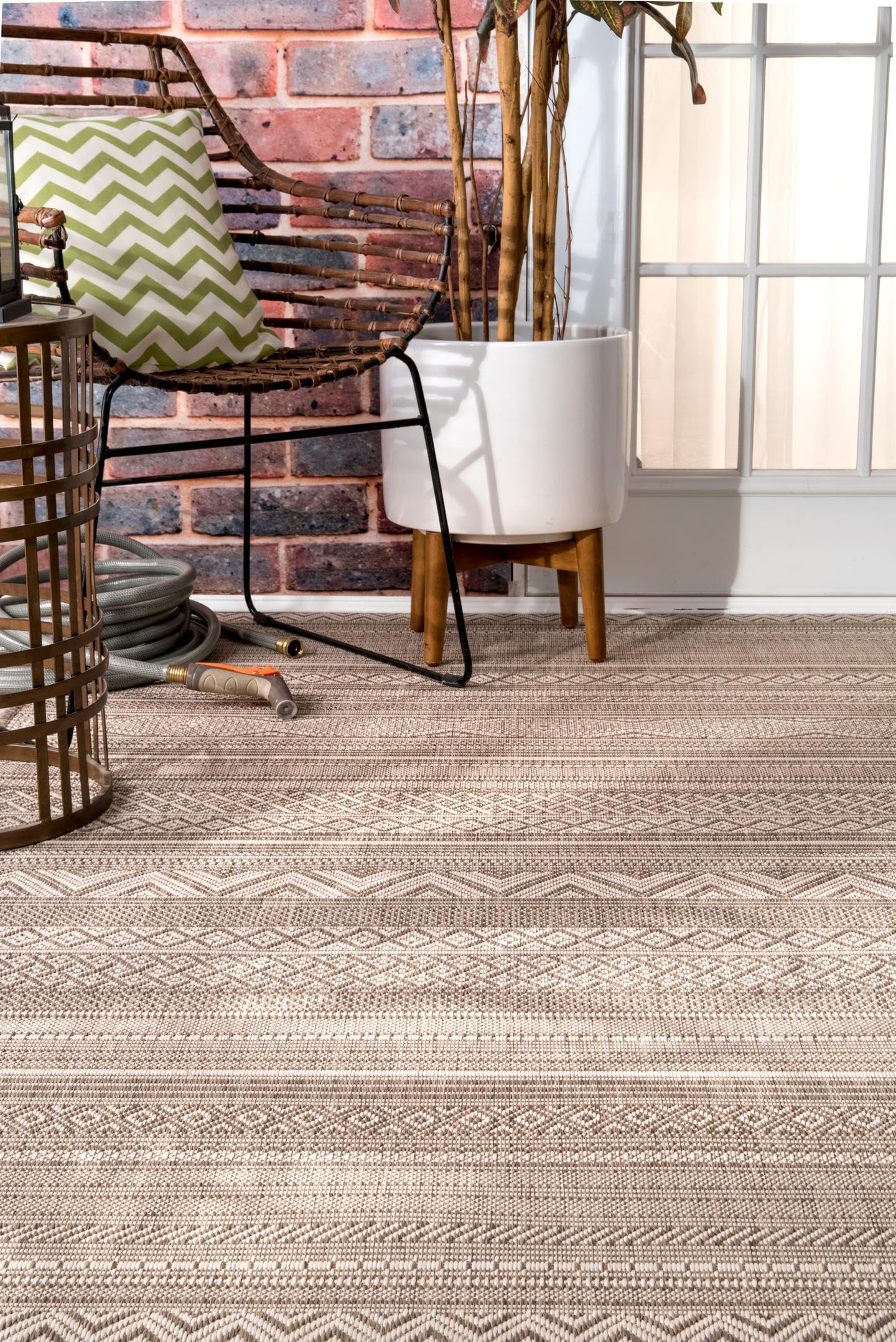 nuLOOM 6' x 9' Outdoor Performance Area Rug - OEKO-TEX Certified, Weather Resistant & High Traffic Rug for Patio, Balcony, Deck & Backyard - Erlinda Beige - Perfect for Outdoor Entertaining & Durable All-Weather Use