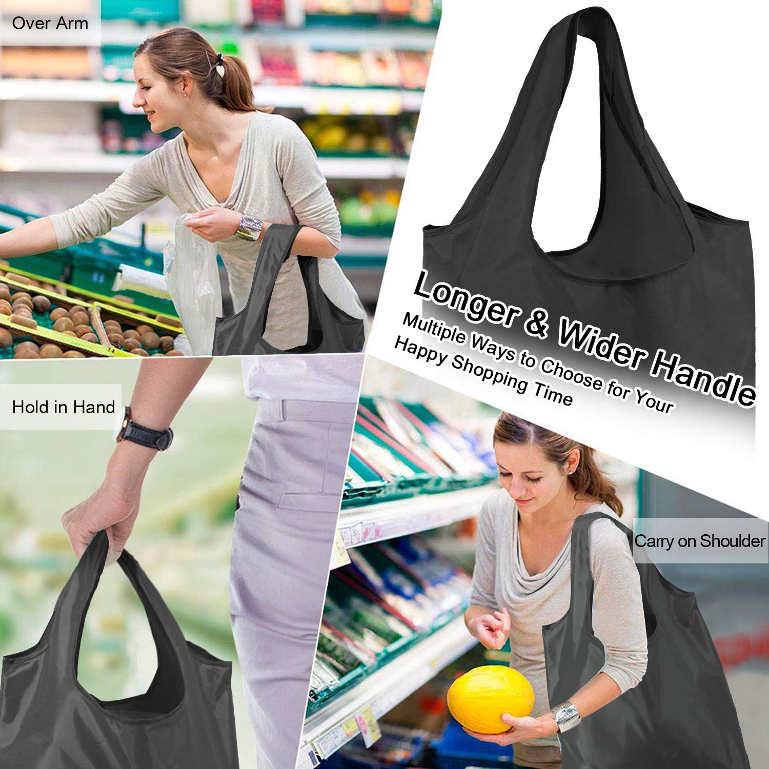 BeeGreen 20 Pack Heavy Duty Reusable Grocery Bags - Large Foldable Tote Bags with Storage Pouch & Elastic Band, Machine Washable, Holds 50LBS - Eco-Friendly Shopping Bags for Groceries, Farmers Market, Picnics & Beach Trips