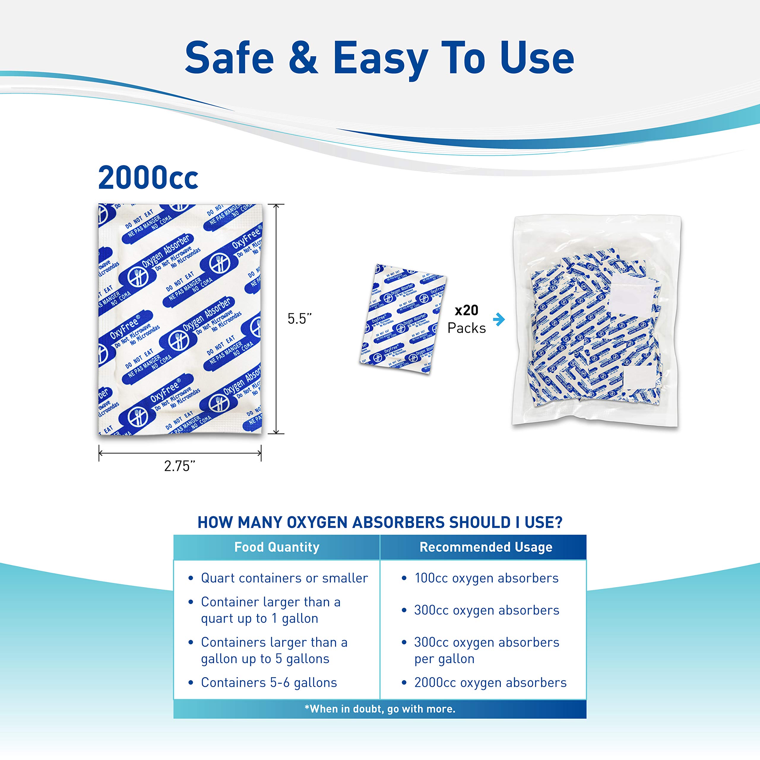 Oxygen Absorbers for Food Storage - 2000cc Pack of 20 | Extend Shelf Life in Mylar Bags & Vacuum Sealer Bags | Perfect for Long-Term Food Preservation, Emergency Kits & Camping Supplies