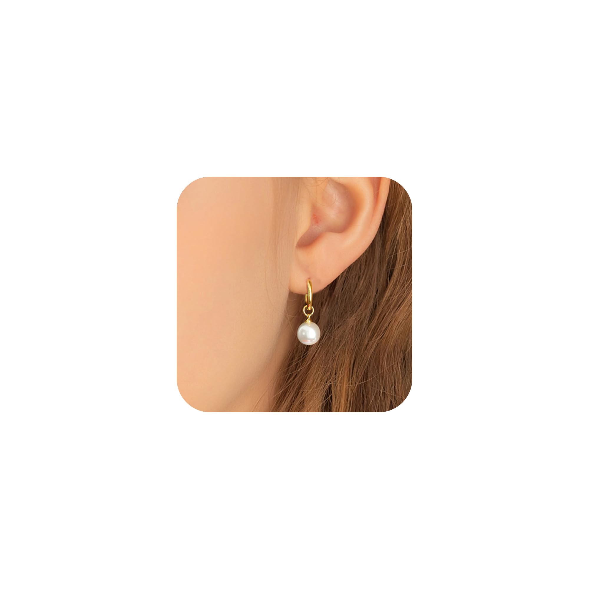 14K Gold Plated Pearl Hoop Earrings for Women - Elegant Huggie Clip-On Earrings, Dainty Circle Gold Jewelry Gift for Her | Perfect for Weddings, Parties & Everyday Wear