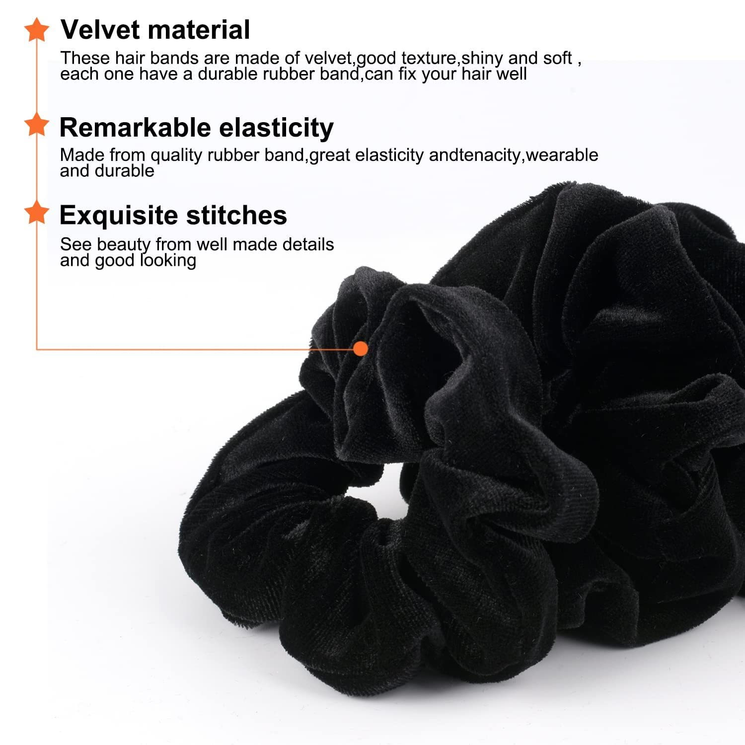 FAMEZA 12 Pack Black Velvet Hair Scrunchies - Soft Elastic Hair Ties for Women, Ponytail Holders, Gentle Hair Bands for Daily Use, Workouts, and Fashion Accessories