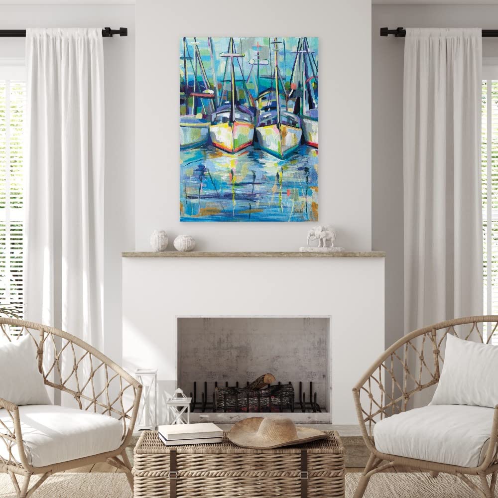 Morning Dock Fine Art Canvas Wall Decor by Jeanette Vertentes - 24x32 Inch Ready to Hang Painting for Living Room, Bedroom, Office & More - Coastal Landscape Artwork for Home & Commercial Spaces