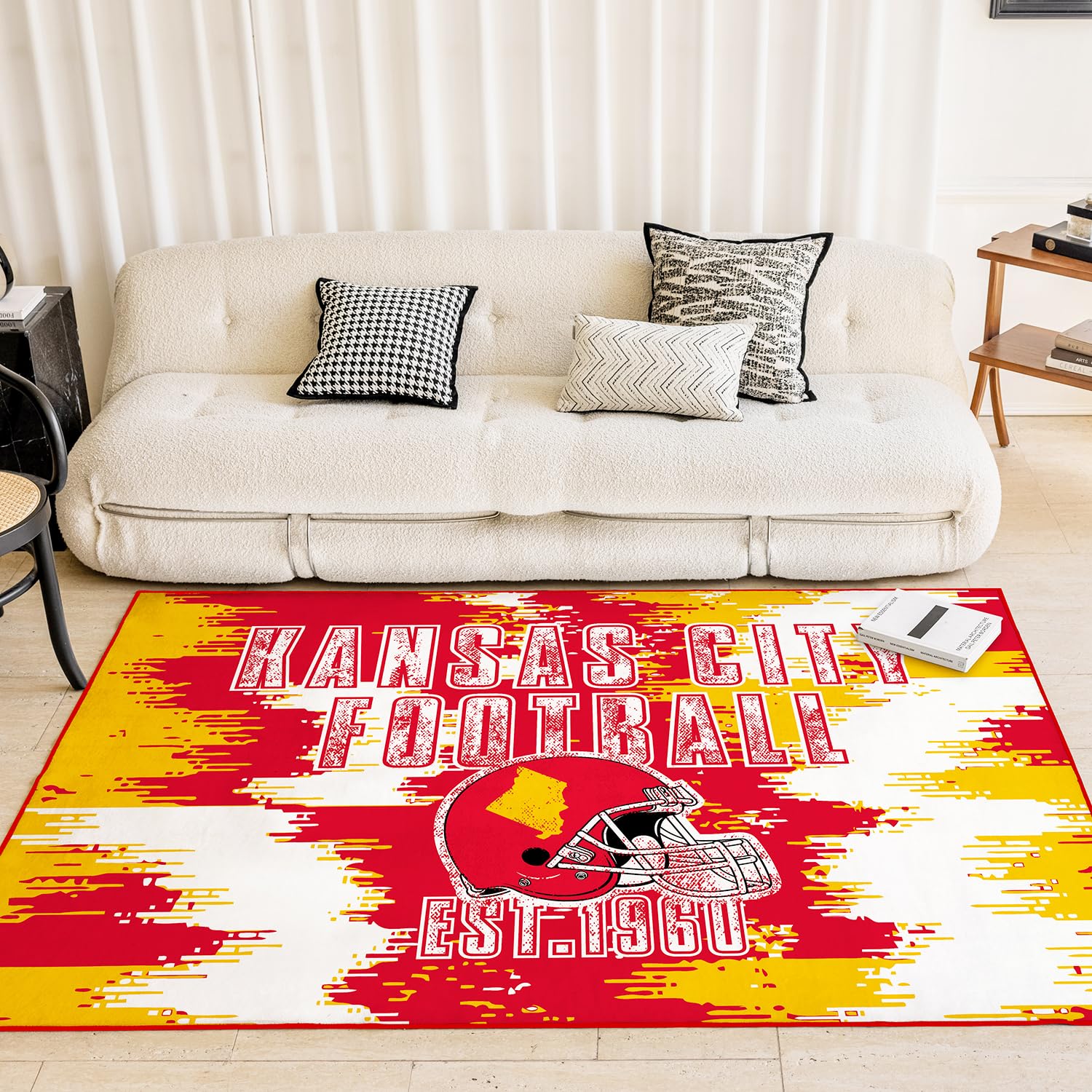Kansas City Chiefs Football Area Rug - 6x9 Non-Slip Machine Washable Carpet for Living Room, Bedroom & Man Cave Decor - Perfect for Sports Fans and Game Day Gatherings