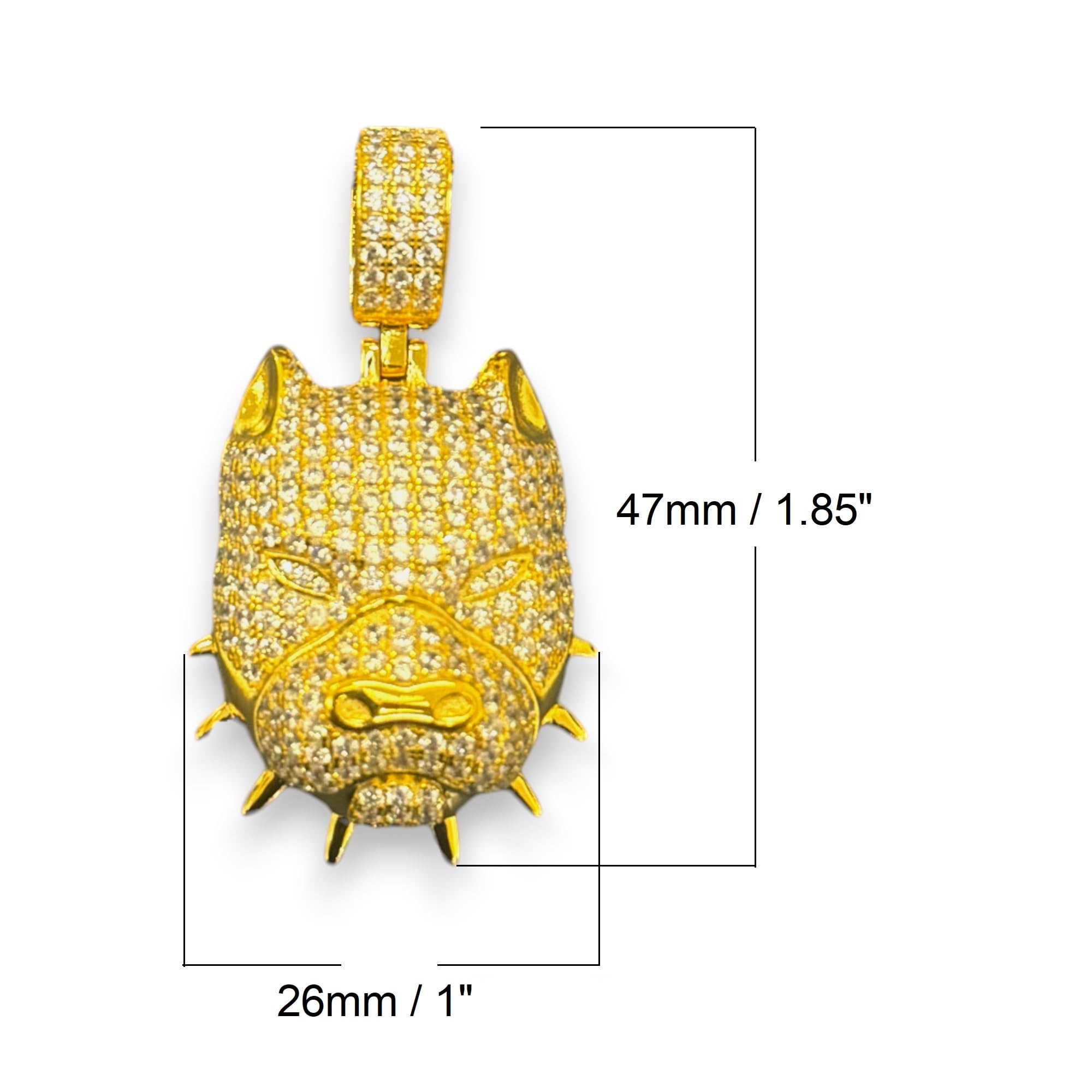 925 Sterling Silver & 14k Gold Angry Bull Dog Spike Collar Charm Pendant with 3mm Stainless Steel Rope Chain Necklace for Men & Women - Iced Out Hip Hop Jewelry, Perfect for Streetwear Fashion & Gift Giving