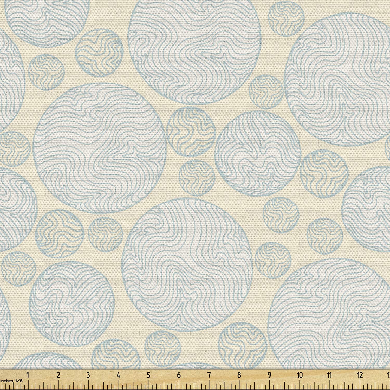 Ambesonne Neutral Color Fabric by The Yard - Geometric Circles with Wavy Swirls & Galaxy Space Design | Decorative Upholstery Fabric for Sofa, Curtains & Home Decor | 10 Yards Blue Grey Beige Fabric for DIY Projects & Crafting