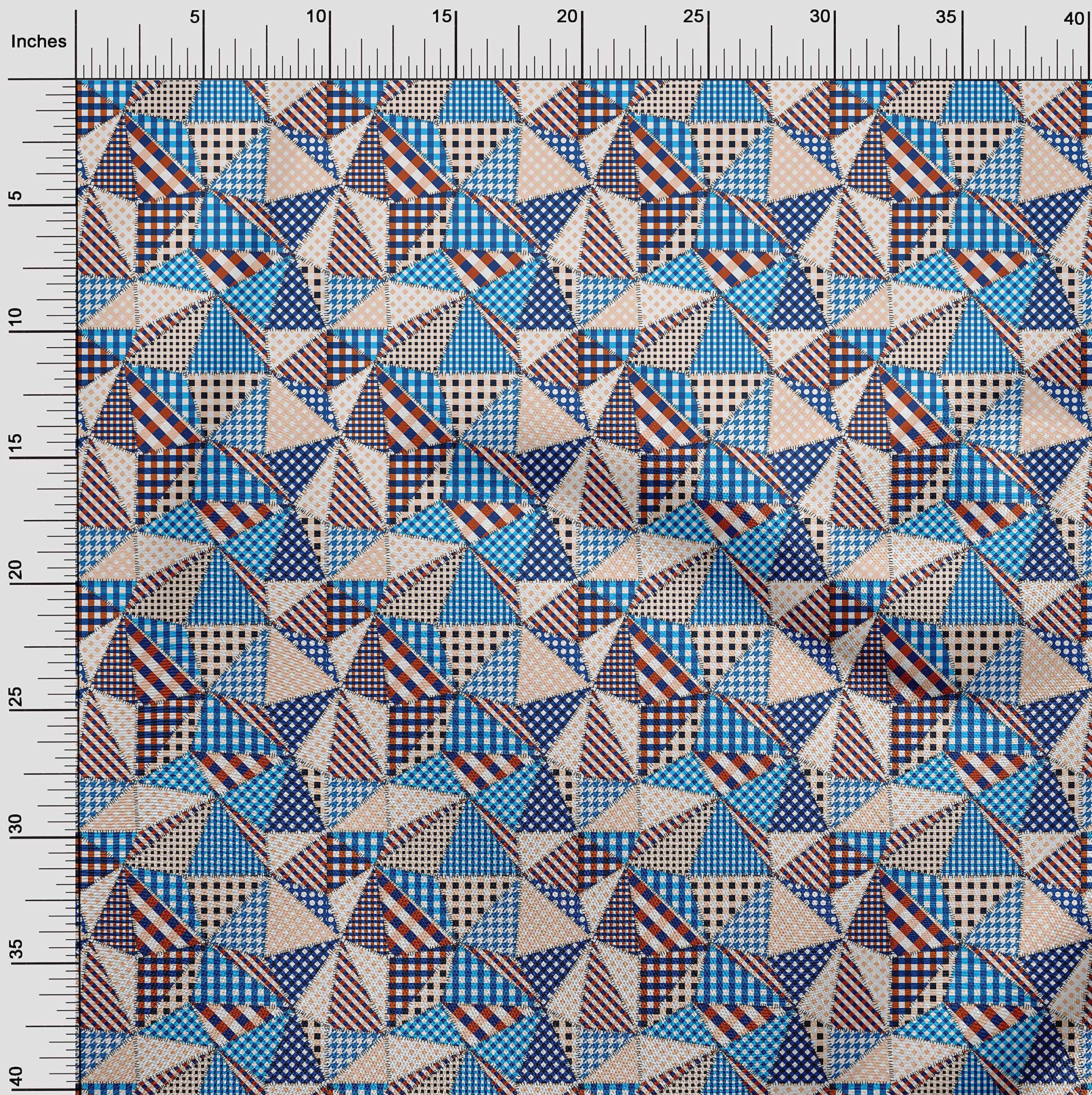 oneOone Cotton Poplin Blue Check Patchwork Fabric by The Yard - 42 Inch Wide Printed DIY Sewing Material for Clothing, Quilts & Home Decor Projects | Perfect for Dressmaking, Crafting & DIY Fashion