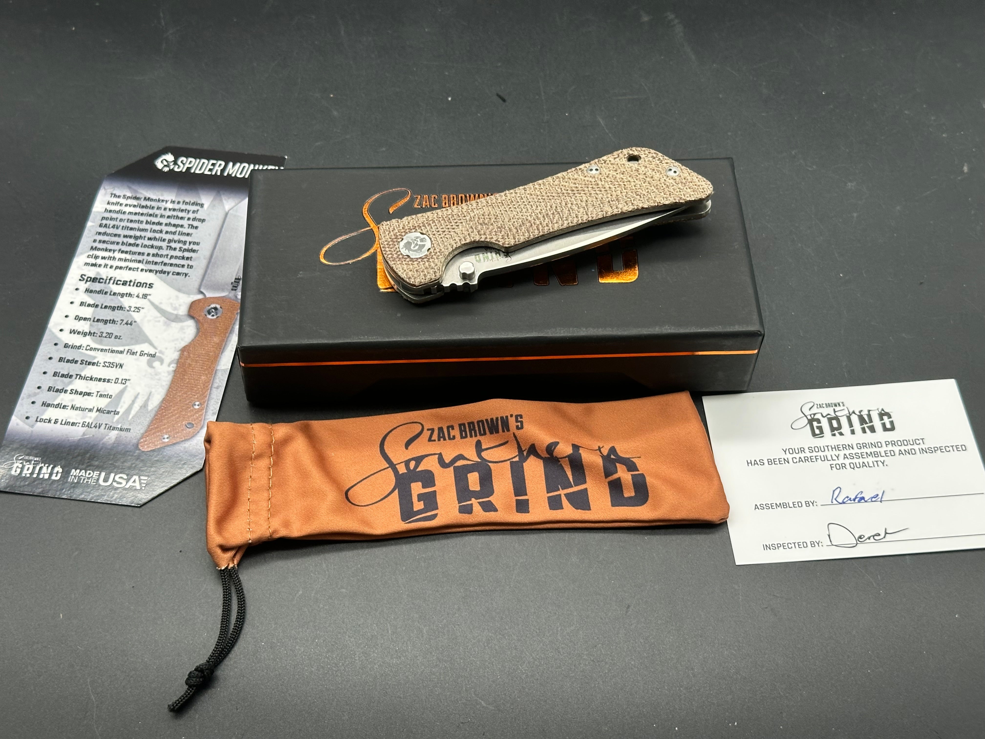 Southern Grind Spider Monkey Folding Knife - Micarta Handle, Brown Stonewash Blade (3.4