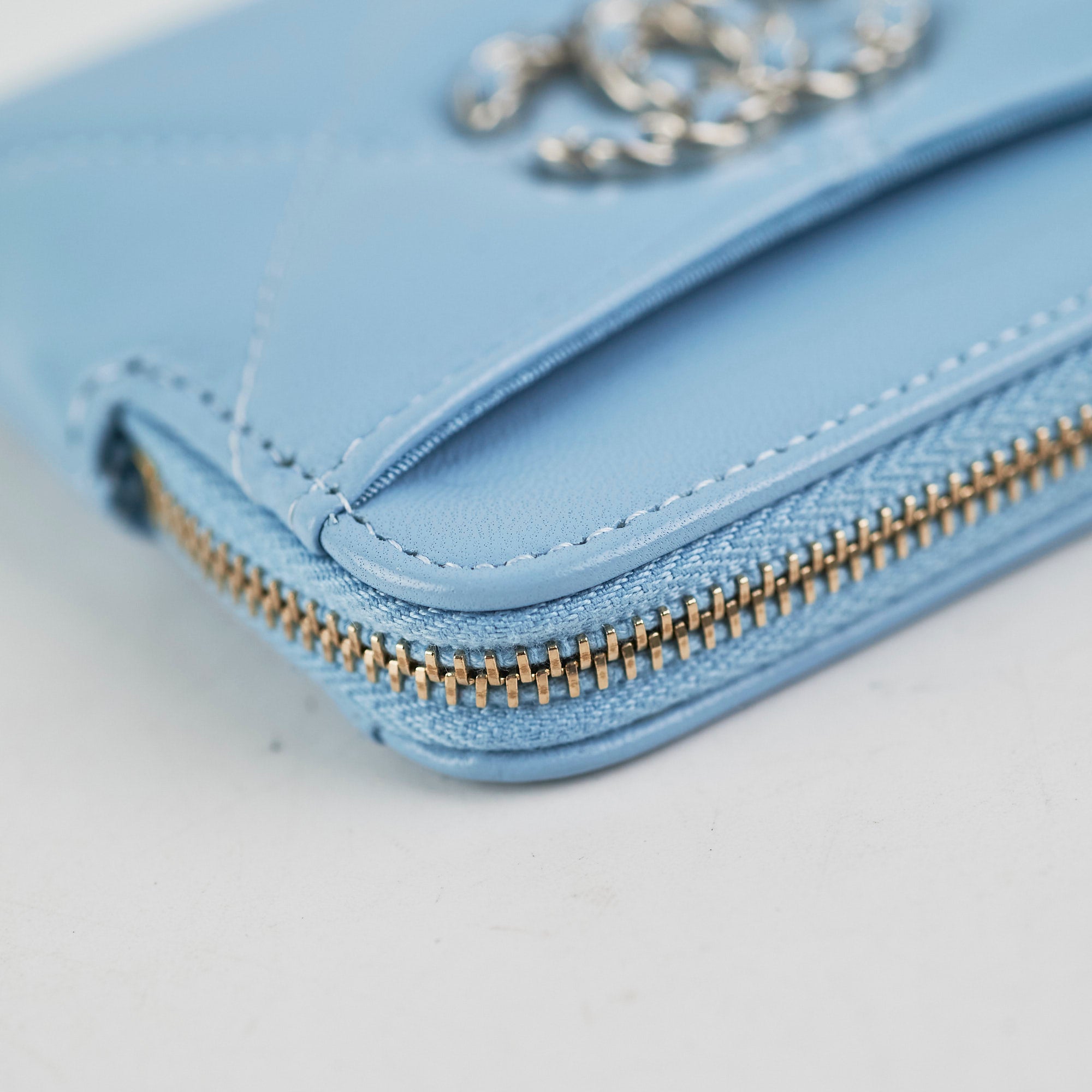 Chanel Lambskin Zip Card Wallet Light Blue with Microchip - Perfect for Everyday Use, Travel & Luxury Gift Giving