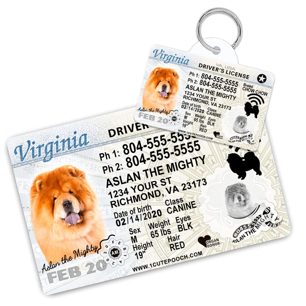 Custom Virginia Driver License Dog Tag & Wallet Card - Personalized Pet ID Tags for Dogs & Cats - Engraved Pet ID Tags - Perfect for Travel, Walks & Pet Safety