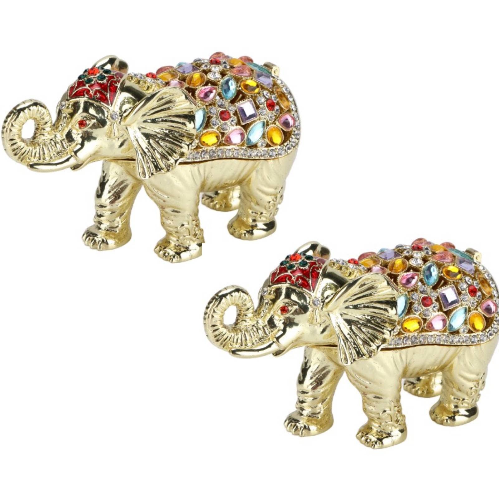 2Pcs Hollow Gold Elephant Jewelry Storage Box with Rhinestones - Elegant Bejeweled Elephant Jewelry Holder for Women & Girls - Perfect for Organizing Rings, Necklaces & Bracelets at Home or Travel