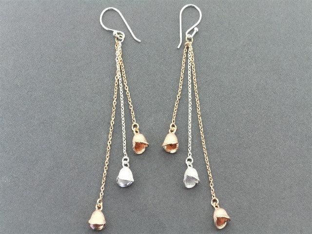 3 Bell Seed Chain Drop Earrings - Rose Gold on Silver - Elegant Boho Jewelry for Women, Perfect for Parties, Weddings & Everyday Wear