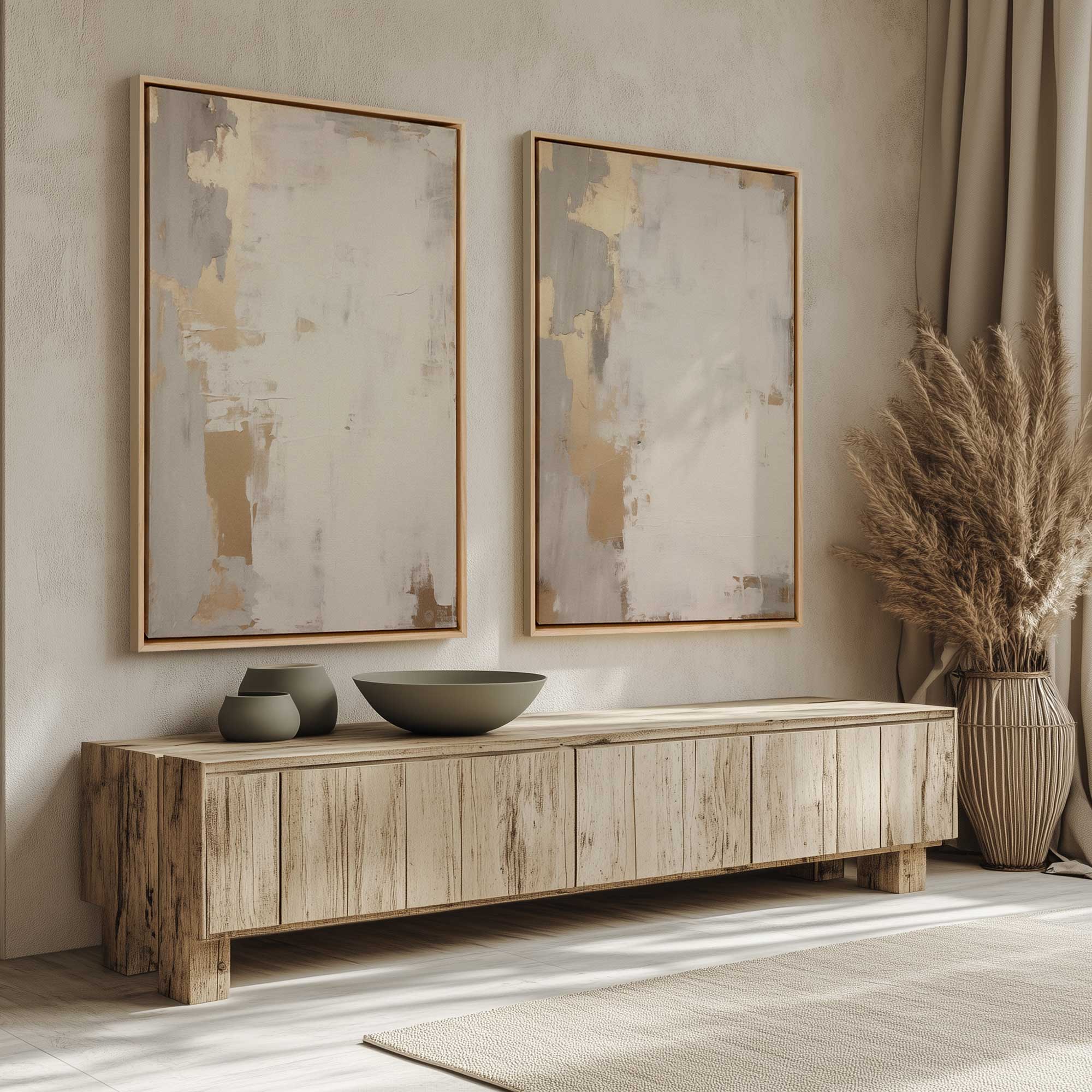 Golden Haze Canvas Wall Art - Set of 2 Modern Abstract Prints for Living Room, Bedroom & Office Decor