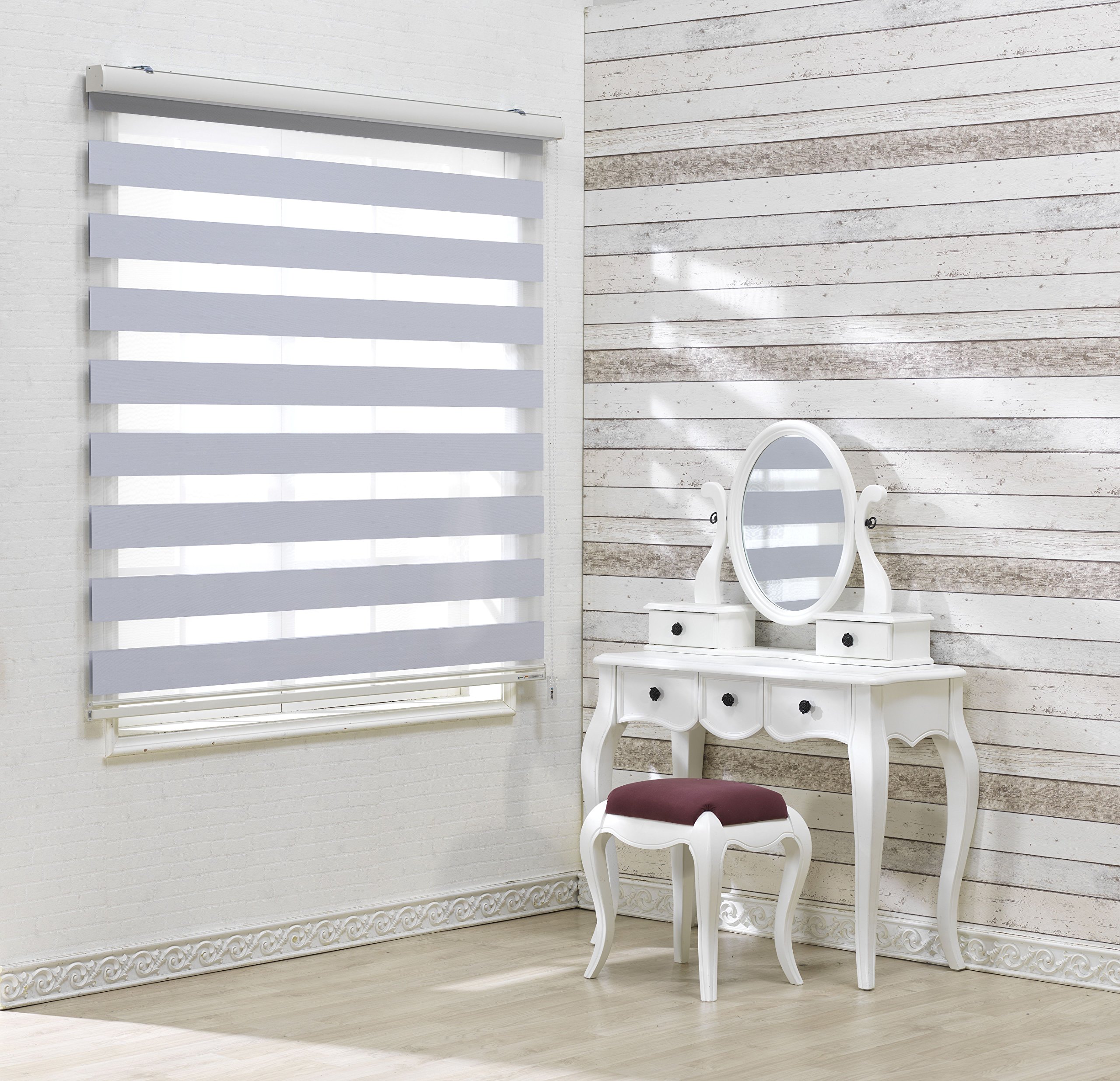 Custom Cut to Size Blackout Zebra Roller Blinds - [Bonita, Cool Grey, W 33 x H 47 inch] - Room Darkening Shades for Privacy & Light Blocking - Day & Night Insulated Window Coverings (20-110 inch Wide) - Perfect for Bedrooms, Home Theaters & Nurseries