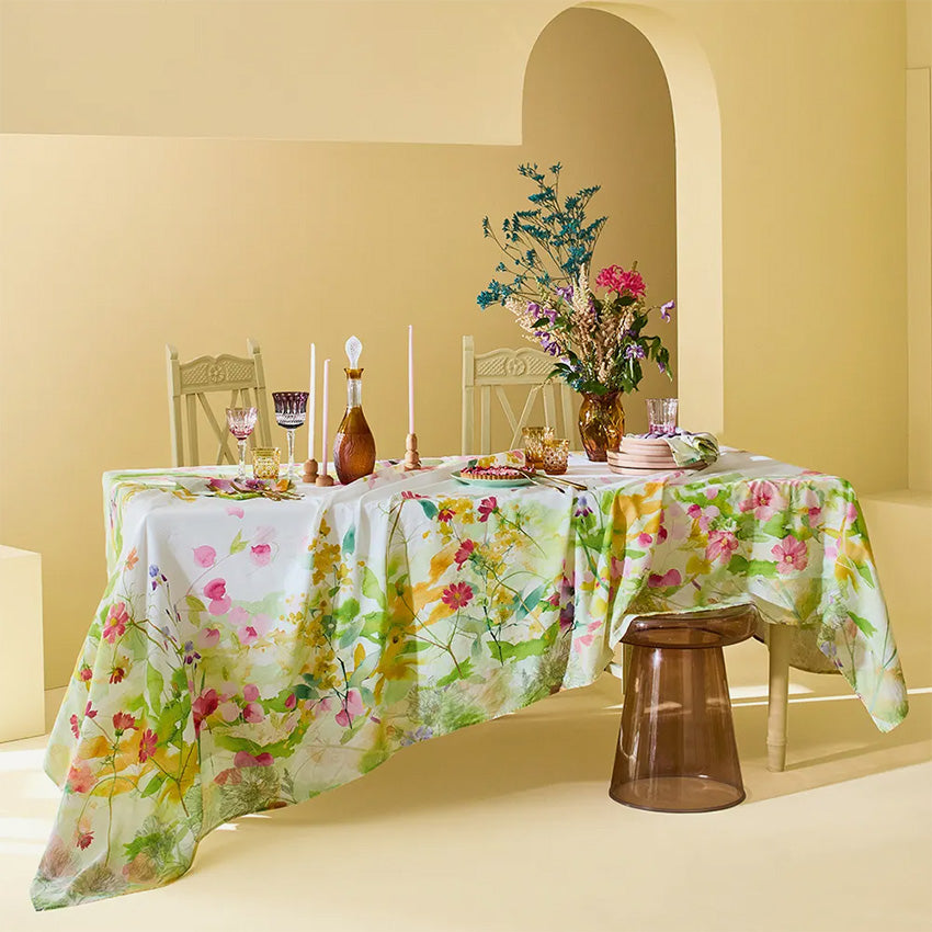 Garnier Thiebaut Floral Spring Print Tablecloth - Elegant Cotton Table Cover for Dining Room, Kitchen, and Outdoor Picnics