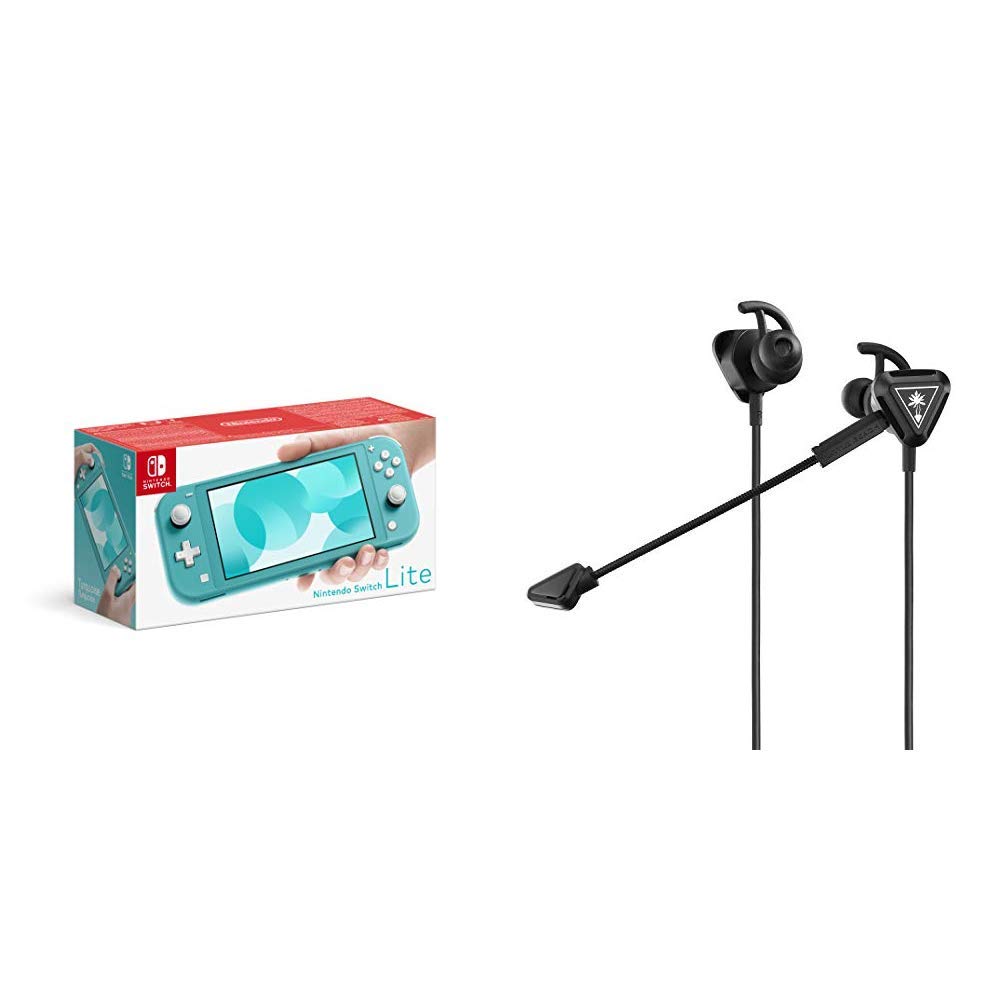 Nintendo Switch Lite - Turquoise Portable Gaming Console + Turtle Beach Battle Buds In-Ear Gaming Headset - Black/Silver | Perfect for Travel, Commuting & On-The-Go Gaming
