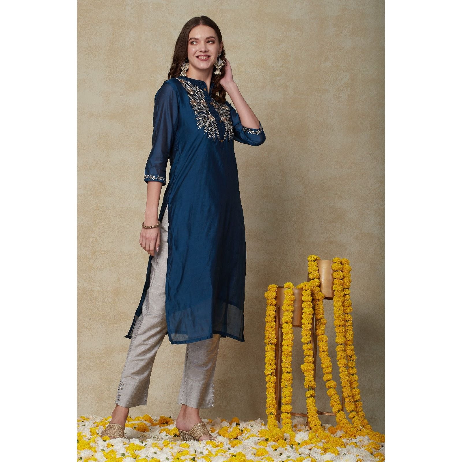 Elegant Teal Blue & Grey Indian Kurta Set for Women | Festive Ethnic Wear | Perfect for Diwali, Weddings & Special Occasions