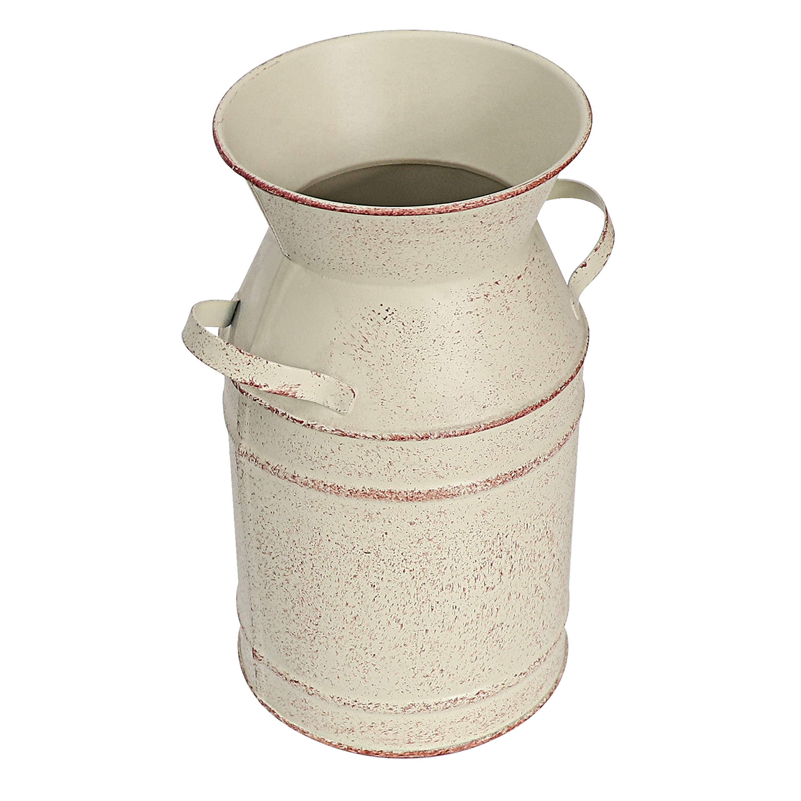Rustic Beige Flower Vase for Centerpieces - Small Farmhouse Galvanized Milk Can with Handle - 7.5 Inch Height - Perfect for Bathroom Decor, Wedding Centerpieces & Farmhouse Home Decor