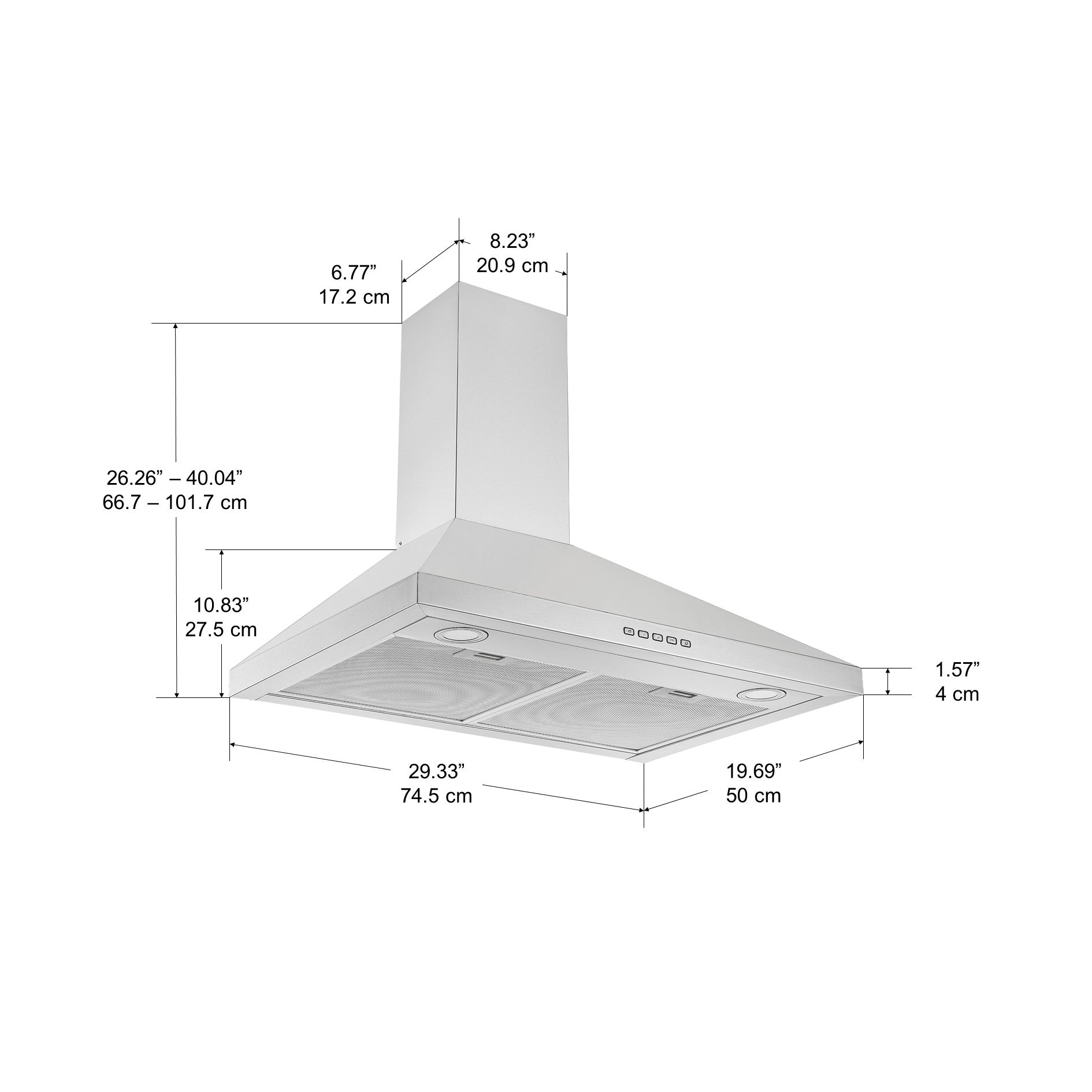 30 Inch Stainless Steel Convertible Wall Mounted Pyramid Range Hood - Powerful Kitchen Ventilation for Home Cooking, Grilling & Baking