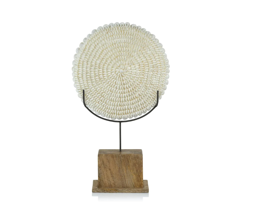 Clamrose Seashells on Wood Stand - Natural Beach Decor for Home & Office - Perfect for Coastal Theme, Bathroom, and Living Room Decor