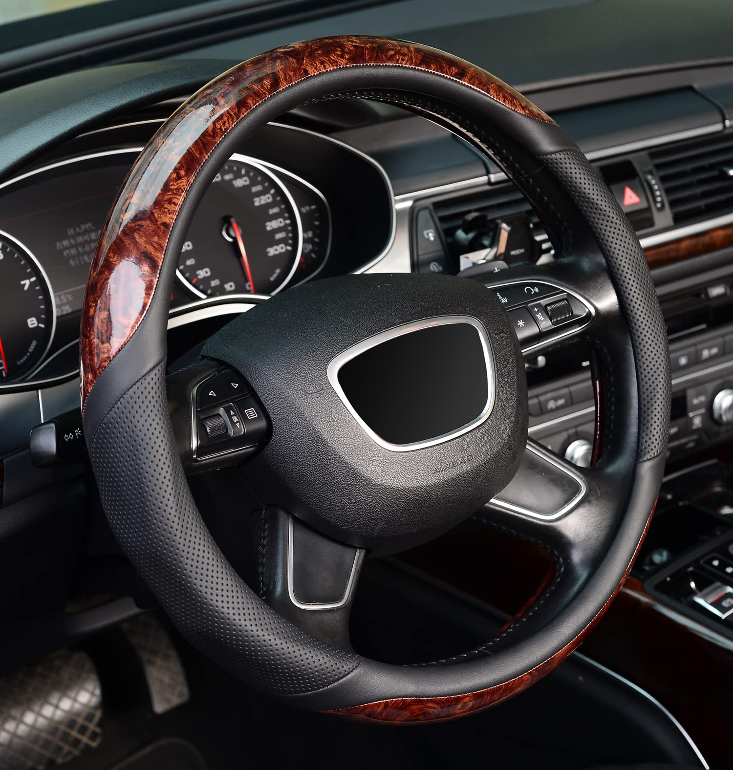 Zhol 15 Inch Universal Wood Grain Steering Wheel Cover - Anti-Slip Microfiber Leather Protector for Cars, Trucks & SUVs | Odorless & Comfortable Grip | Perfect for Daily Commute, Road Trips & Winter Driving