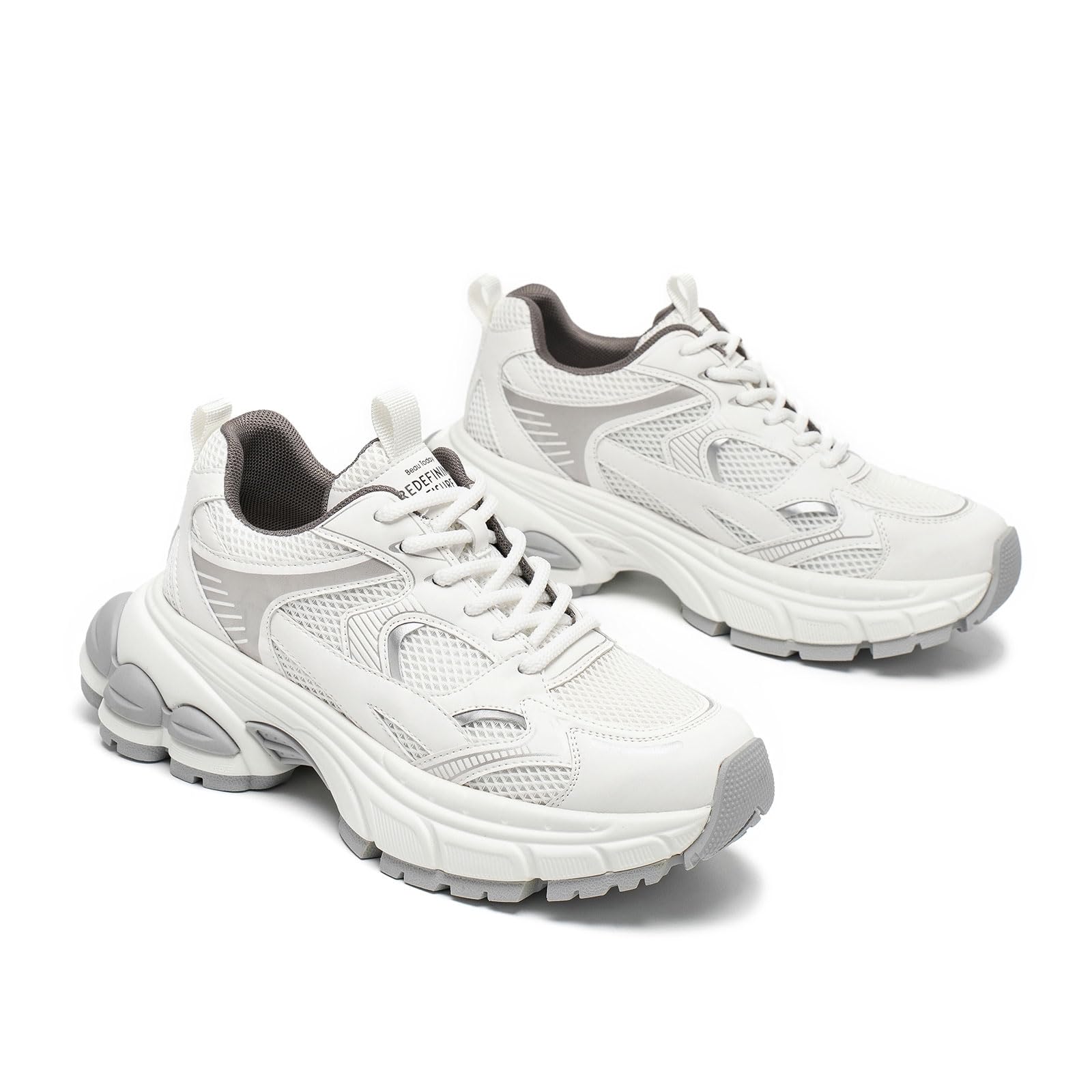 BEAU TODAY Women's Walking Shoes - Fashion Platform Chunky Sneakers for Women, Lace-up Casual Mesh Breathable Running Tennis Shoes - Perfect for Walking, Running, Gym & Everyday Wear