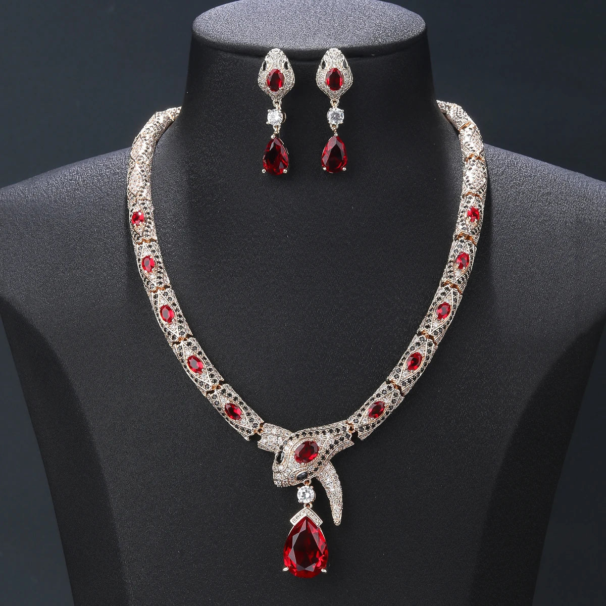 Luxury Cubic Zirconia Snake Necklace & Earrings Set for Women - Elegant Animal Jewelry for Parties, Weddings & Evening Events - Fashion Costume Accessories CN11429