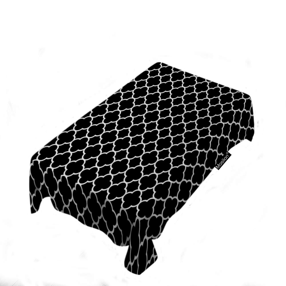 Moslion Moroccan Quatrefoil Tablecloth - Black & White Geometric Pattern Modern Rectangular Polyester Table Cover (52x70 Inch) for Kitchen, Dining, Picnic, BBQ & Outdoor Parties