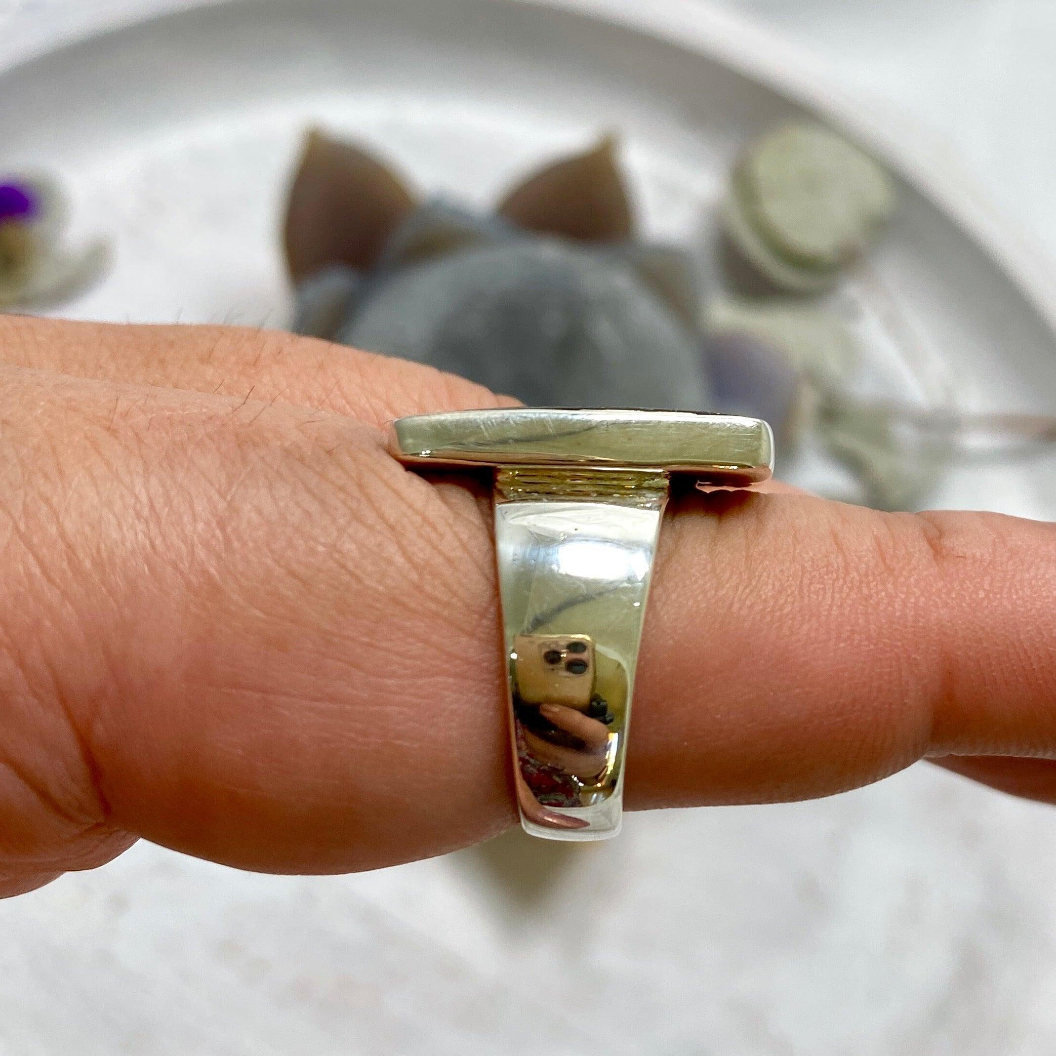 Healer's Gold (Pyrite in Magnetite) Rectangular Ring - Size 9 - KRGJ2401 - Perfect for Spiritual Healing, Energy Work & Boho Fashion Jewelry