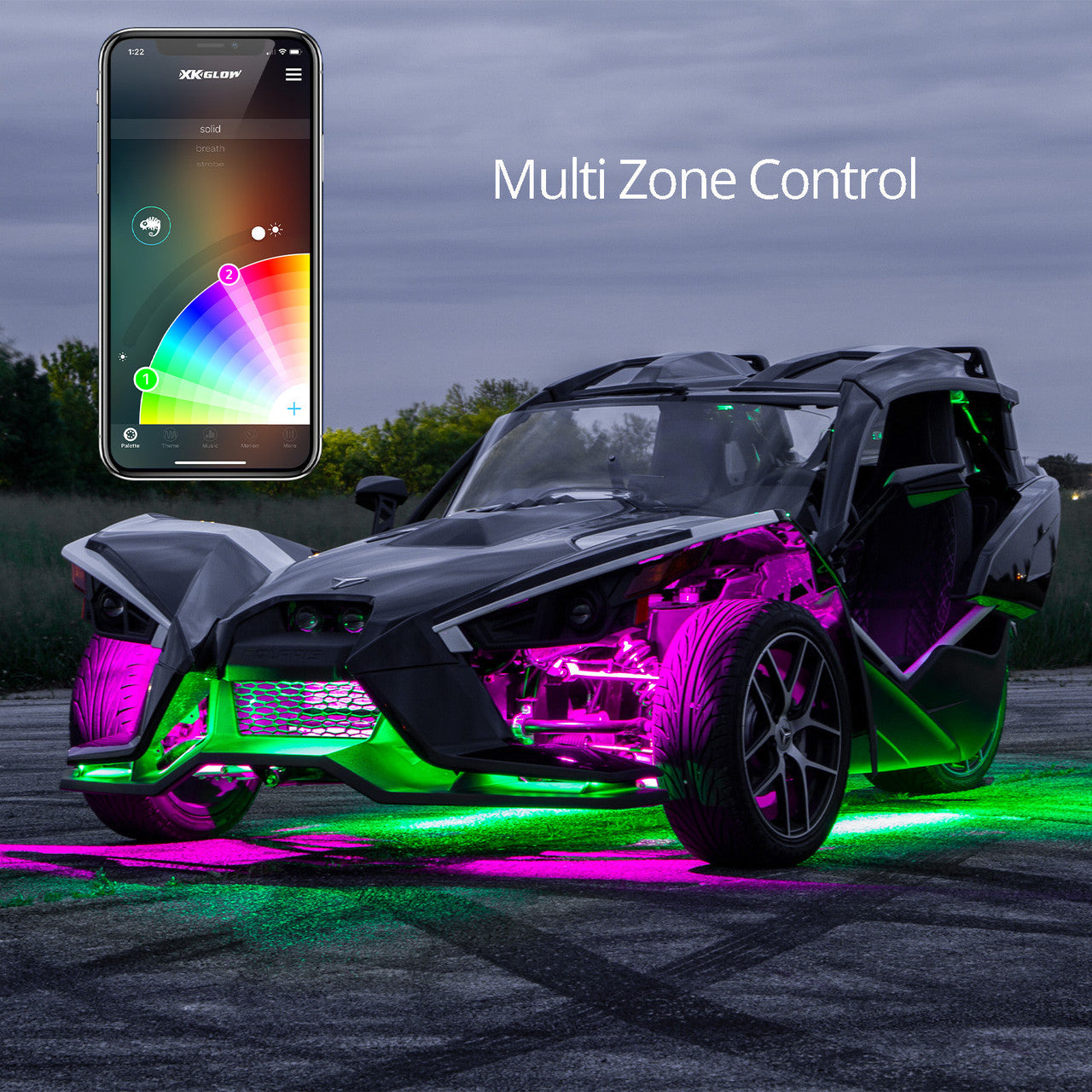 Polaris Slingshot LED Underglow Light Kit with Smartphone App Control - Customize Your Ride for Night Cruising & Car Shows