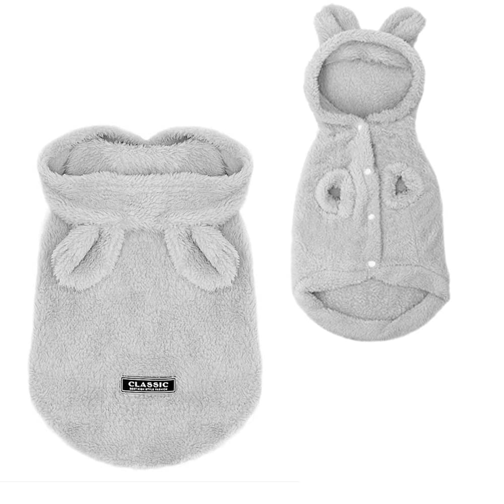 Easter Bunny Ears Dog Hoodie - Fleece Warm Puppy Sweater & Cat Costume for Small Pets (Large, Grey) - Perfect for Easter Photos, Holiday Parties & Winter Outfits