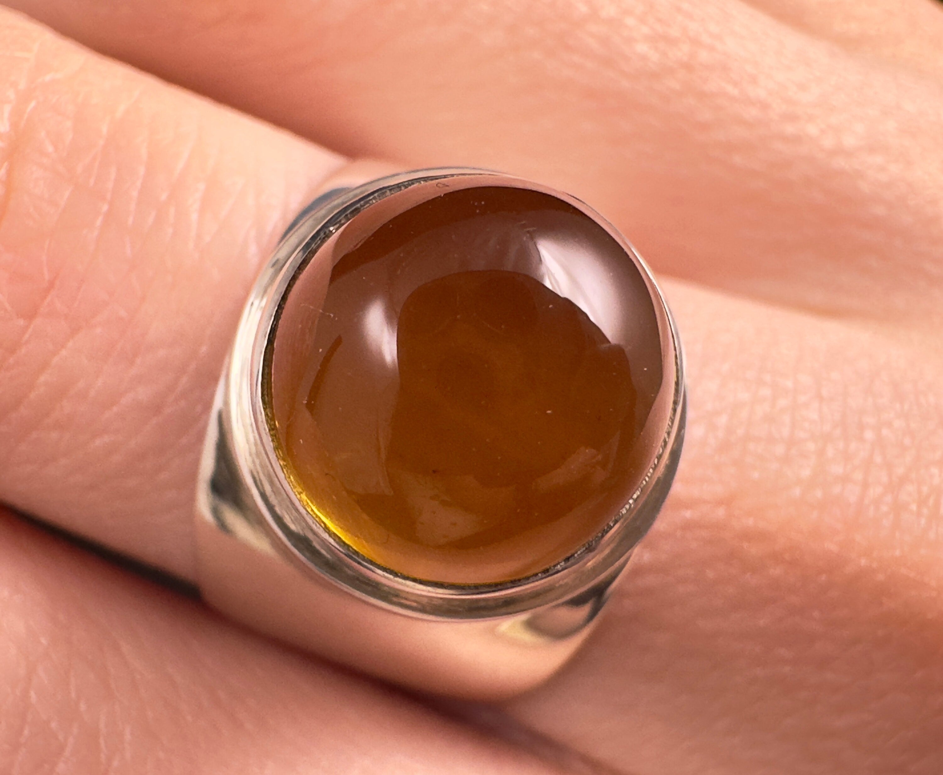 Genuine Sterling Silver Ring with Polished Natural Amber Center Stone - Size 7 - Elegant Jewelry for Women, Perfect for Weddings, Parties & Special Occasions
