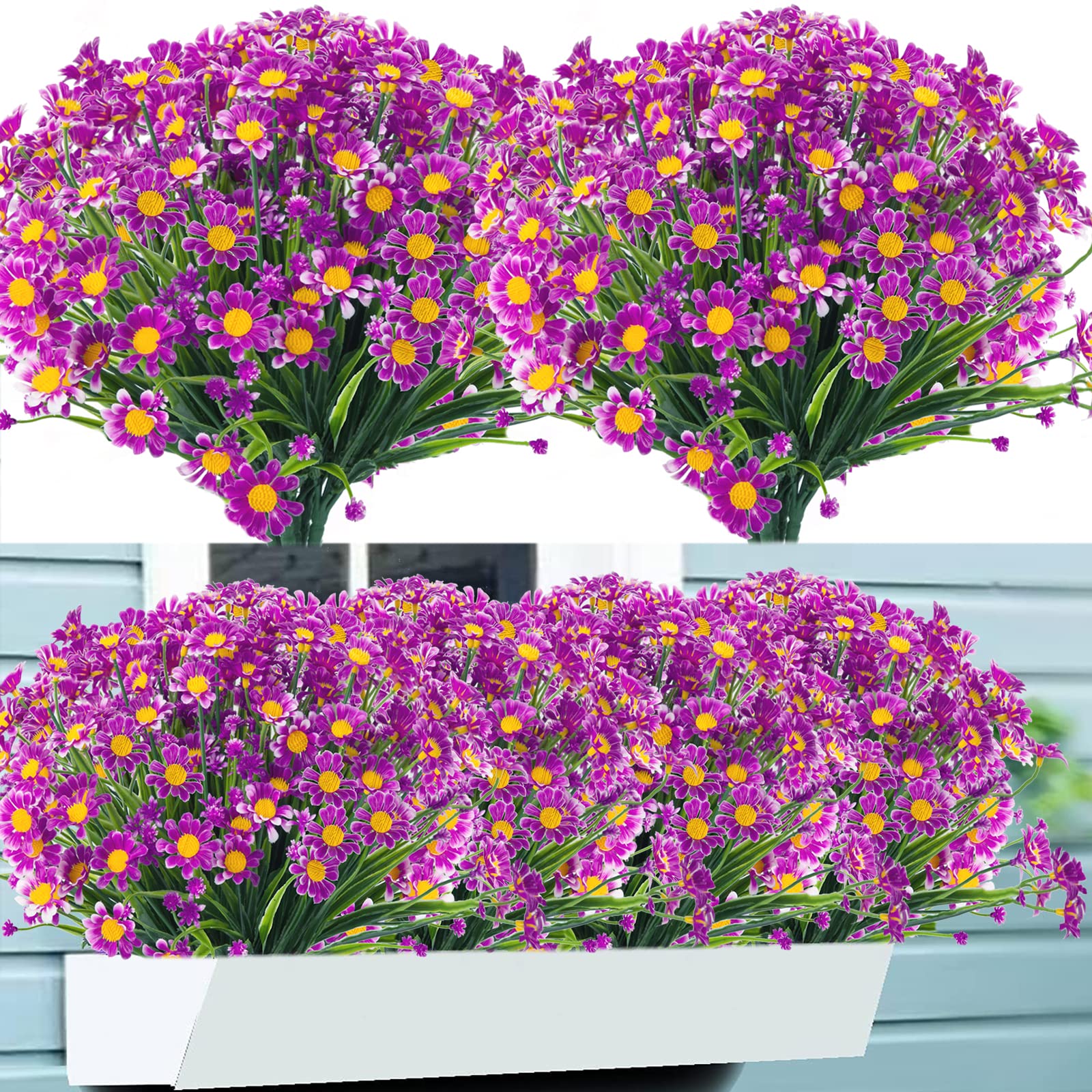 UV Resistant Artificial Daisies Flowers - 20 Bundles Fake Plastic Plants for Indoor/Outdoor Decor - Fuchsia Color - Perfect for Garden, Patio, Wedding & Home Decoration