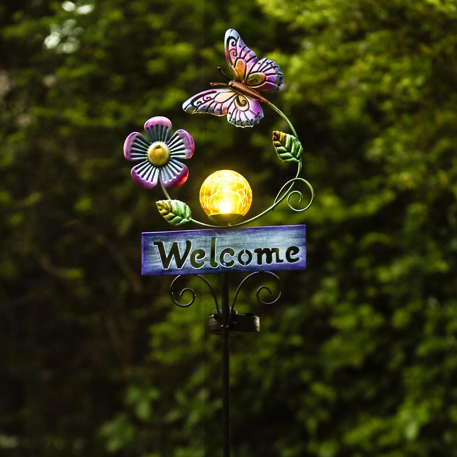 LOVERUIS Solar Garden Lights - Waterproof Butterfly Crackle Ball Lanterns for Outdoor Decoration, Balcony, Lawn & Welcome Door Sign | IP65 Weatherproof, Solar-Powered Landscape Lighting for Patio, Yard & Garden Decor