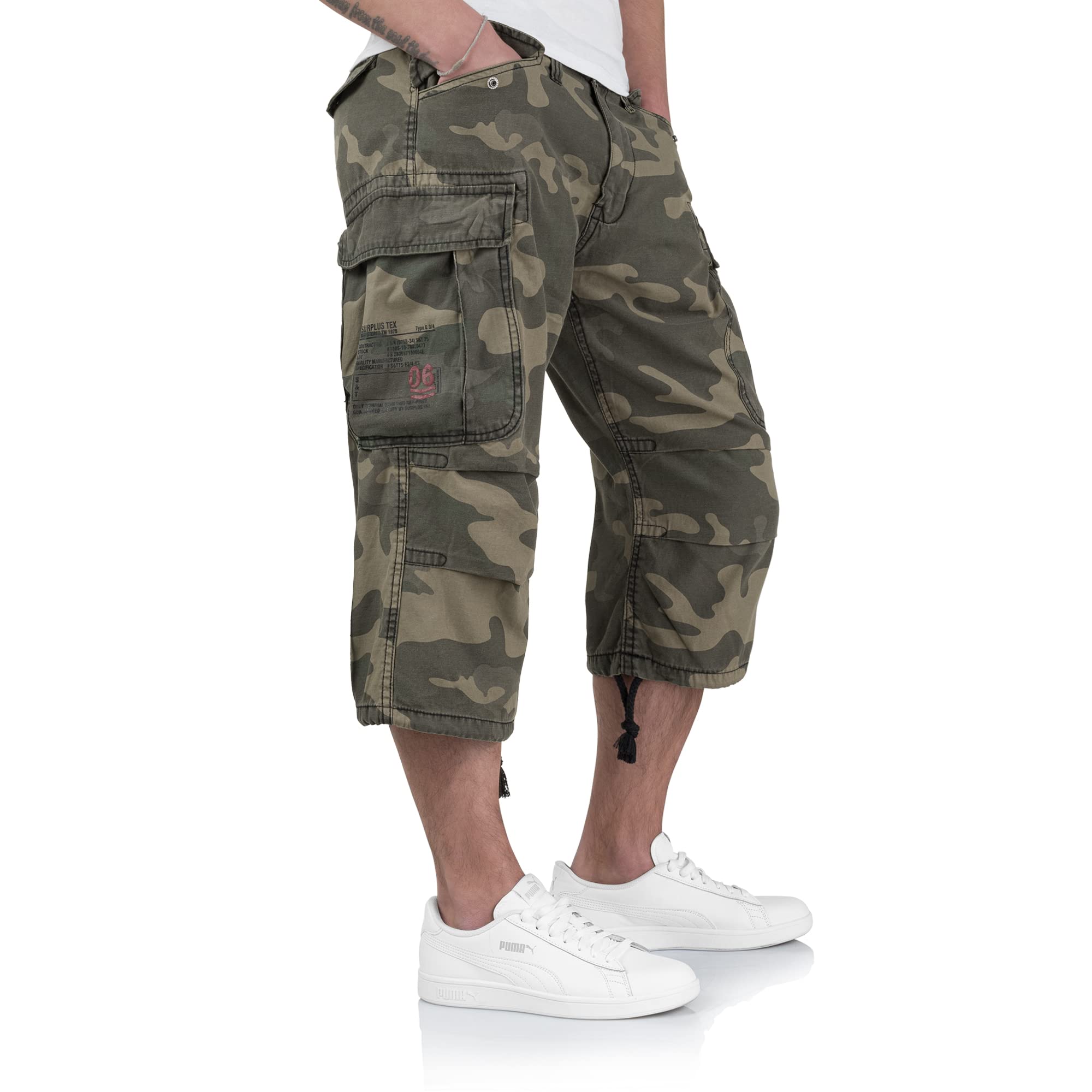 Vintage 3/4 Engineer Shorts - Black Camo Military Surplus Workwear | Durable Utility Shorts for Outdoor Work, Hiking & Casual Wear
