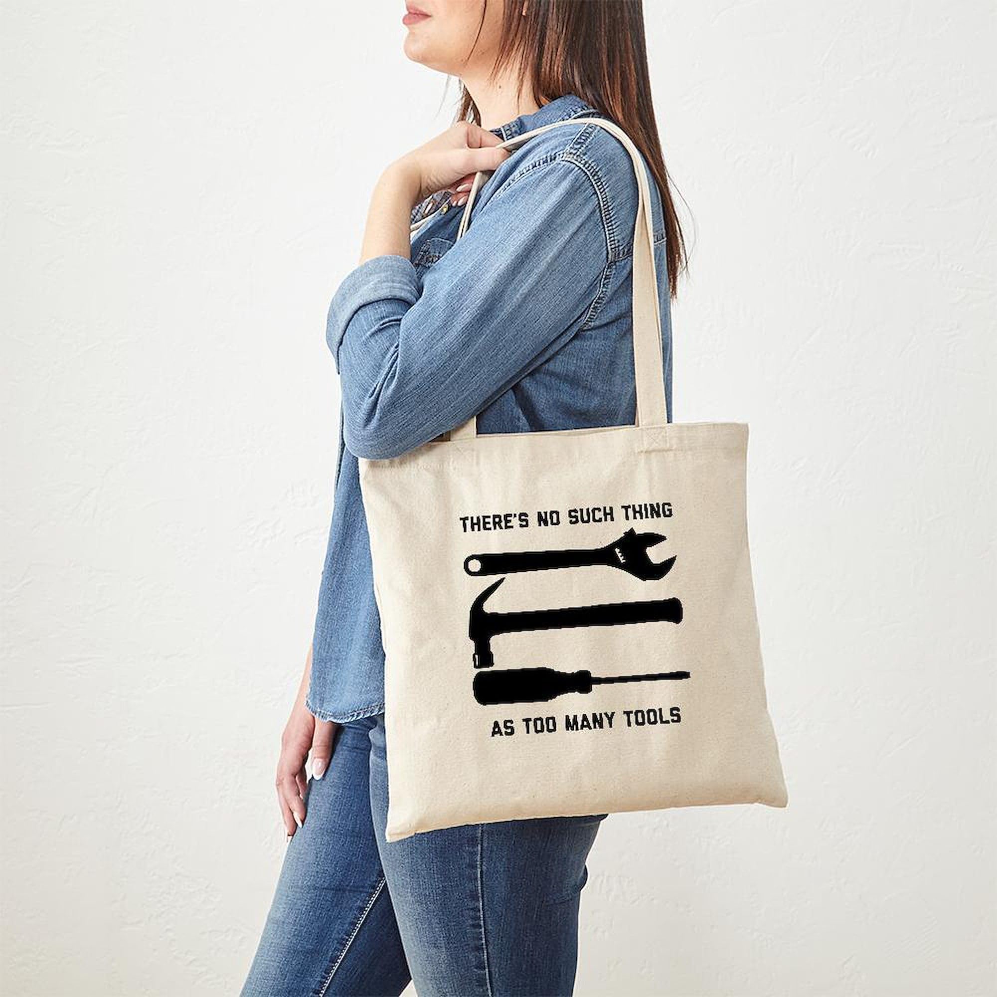 No Such Thing As Too Many Tools Tote Bag - Natural Canvas Reusable Shopping Bag for DIY Enthusiasts & Home Improvement Projects