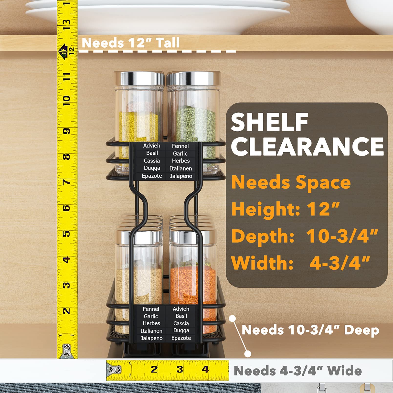 SpaceAid 28-Piece Spice Drawer Organizer Set with Glass Jars, 4-Tier Expandable Tray & Chalkboard Labels - Perfect for Kitchen Pantry, Spice Rack & Countertop Organization