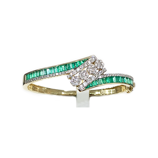 14K Yellow Gold Emerald Bangle Bracelet for Women - Elegant Green Gemstone Jewelry Gift for Birthday, Anniversary & Special Occasions