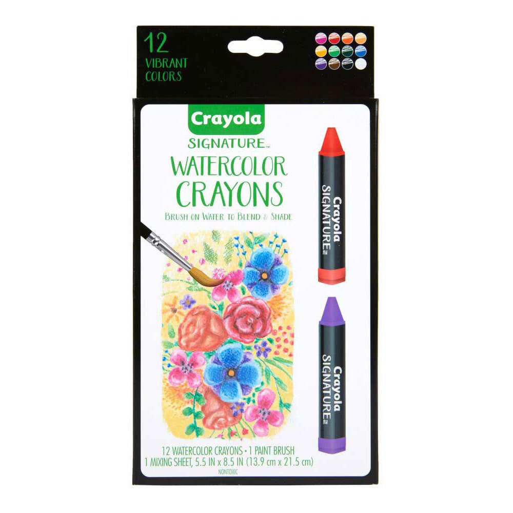 12-Piece Crayola Signature Non-Toxic Premium Watercolor Crayons Set for Teens & Adults - Perfect for Art Projects, Sketching & Creative Coloring