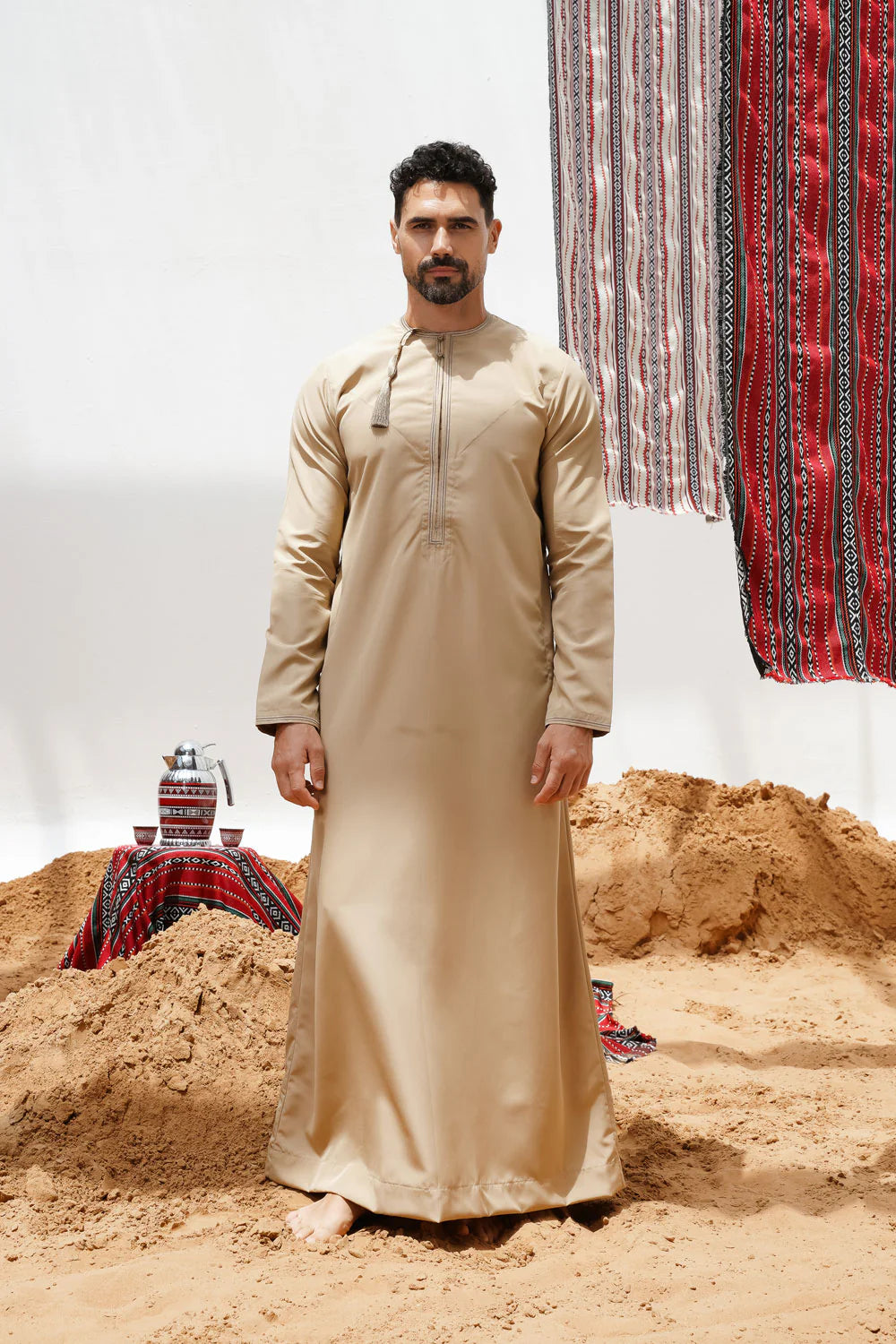 Premium Faris Omani Thobe Jubba for Men - Elegant Gold Embroidered Traditional Arabic Robe - Perfect for Eid, Weddings & Special Occasions