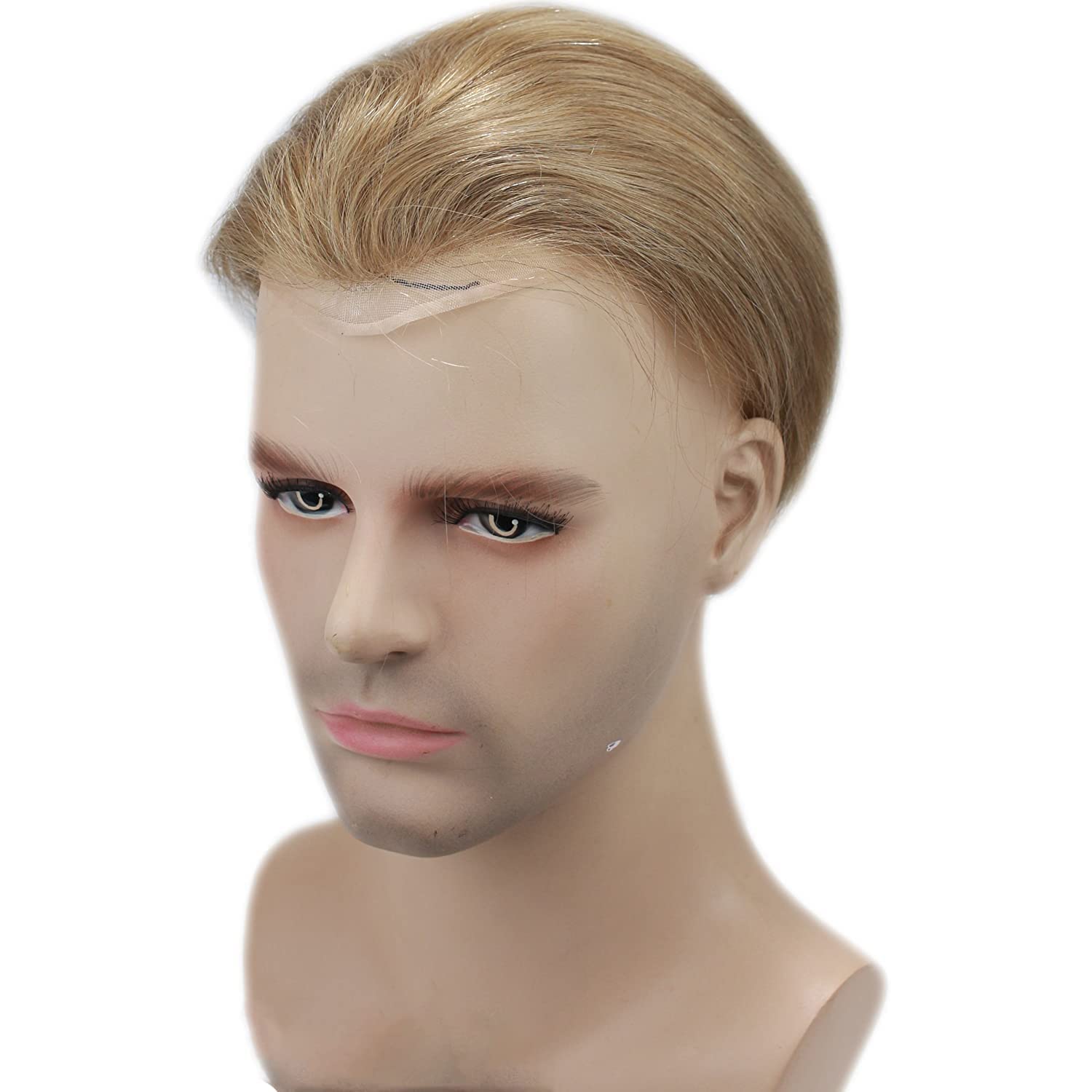 Undetectable Men's Hair Toupee with French Lace - Natural Human Hair Replacement System #21 Blonde Color for Thinning Hair - Perfect for Daily Wear, Special Occasions & Confidence Boost