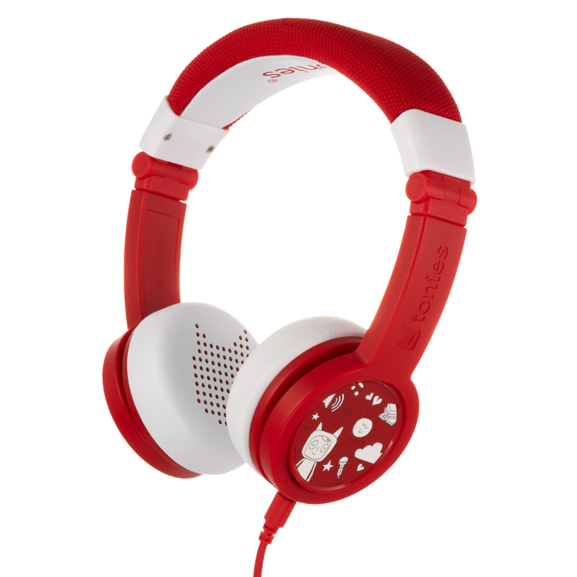 Tonies Foldable Wired Headphones for Kids - Red | Comfortable & Safe Volume-Limited Earbuds | Perfect for School, Travel & Home Learning
