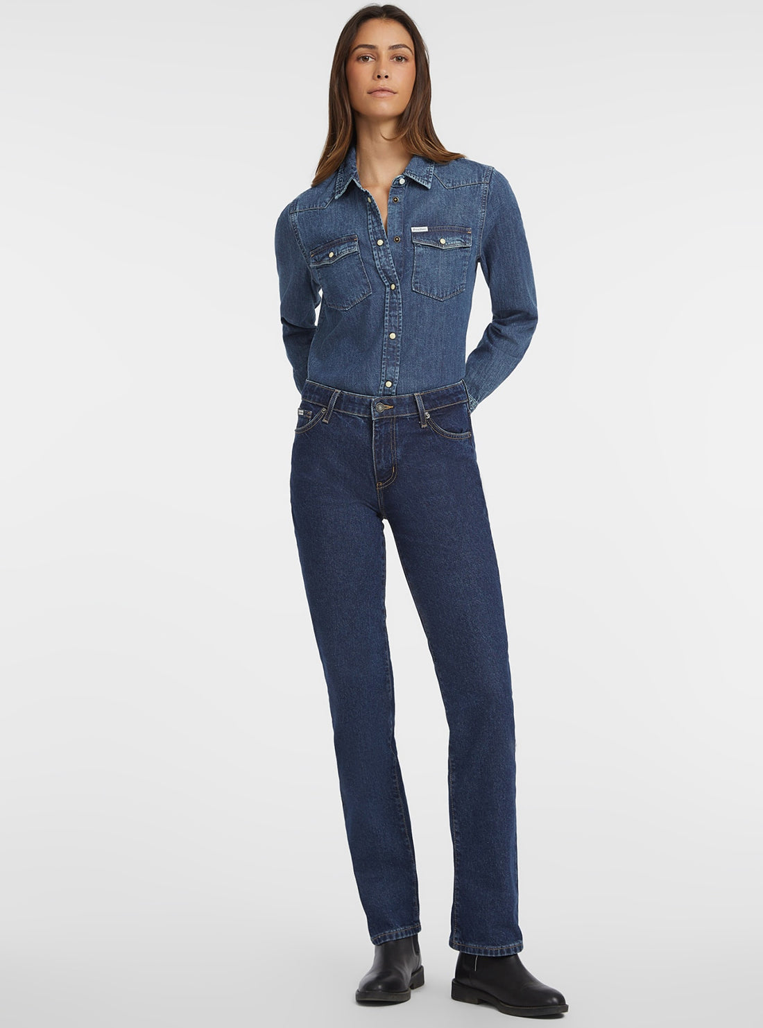 Guess Women's Blue Slim Fit Denim Shirt - Casual Long Sleeve Button Down Top for Everyday Wear & Layering