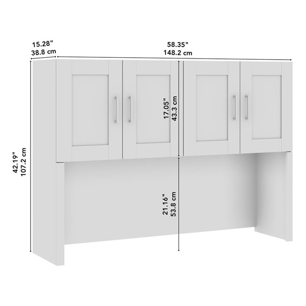 Bush Business Furniture Hampton Heights 60W White Computer Hutch - Desk Attachment for Home Office & Professional Workspace | Perfect for Organizing Files, Books & Office Supplies in Modern Workspaces