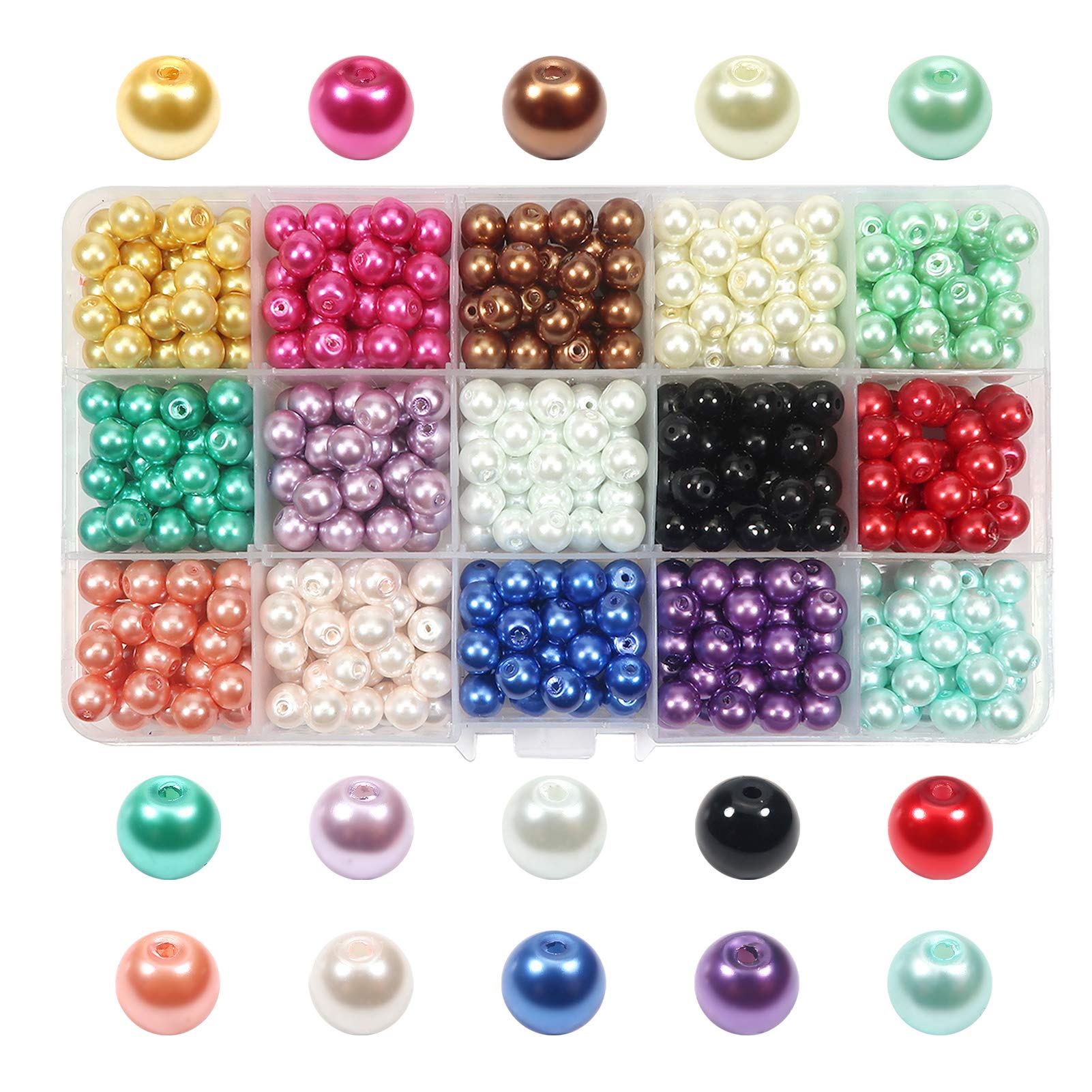 TOAOB 525pcs 8mm Glass Pearl Beads - Assorted Colors Round Spacer Beads for DIY Jewelry Making, Necklaces, Bracelets & Crafts | Perfect for Handmade Jewelry, Beading Projects & Gift Making