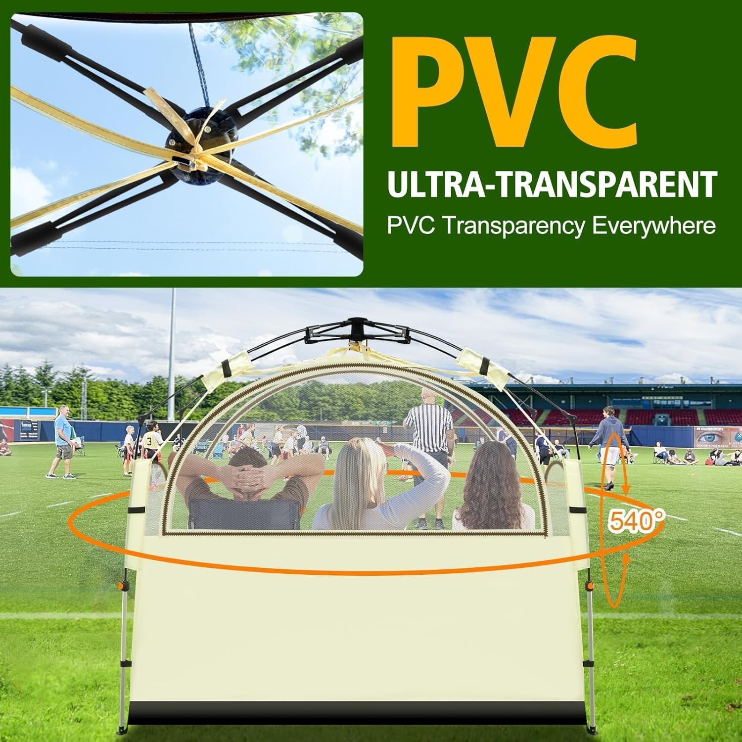 All-Weather Clear Sports Shelter Tent - Windproof & Rainproof Bubble Tent with Detachable Top Cover for 1-4 People | 540° Panoramic View for Camping, Fishing, Sports Events & Outdoor Adventures