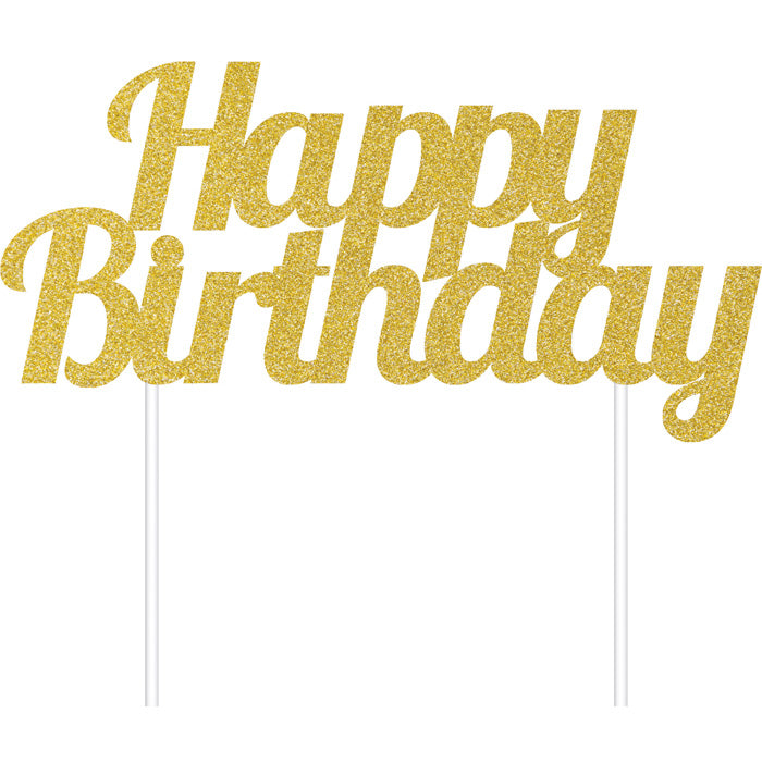 12-Piece Bulk Gold Glitter Happy Birthday Cake Toppers - Perfect for Birthday Parties, Wedding Cakes & Special Events Decorations