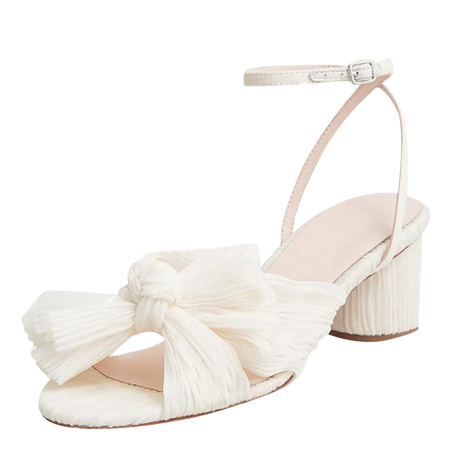 Women's Fashion Sandals with Thick Heel - Retro Bow Silk Sandals with Buckle & Clear Rubber Straps - Comfortable Bubble Soles for Casual Wear, Beach, and Summer Outfits