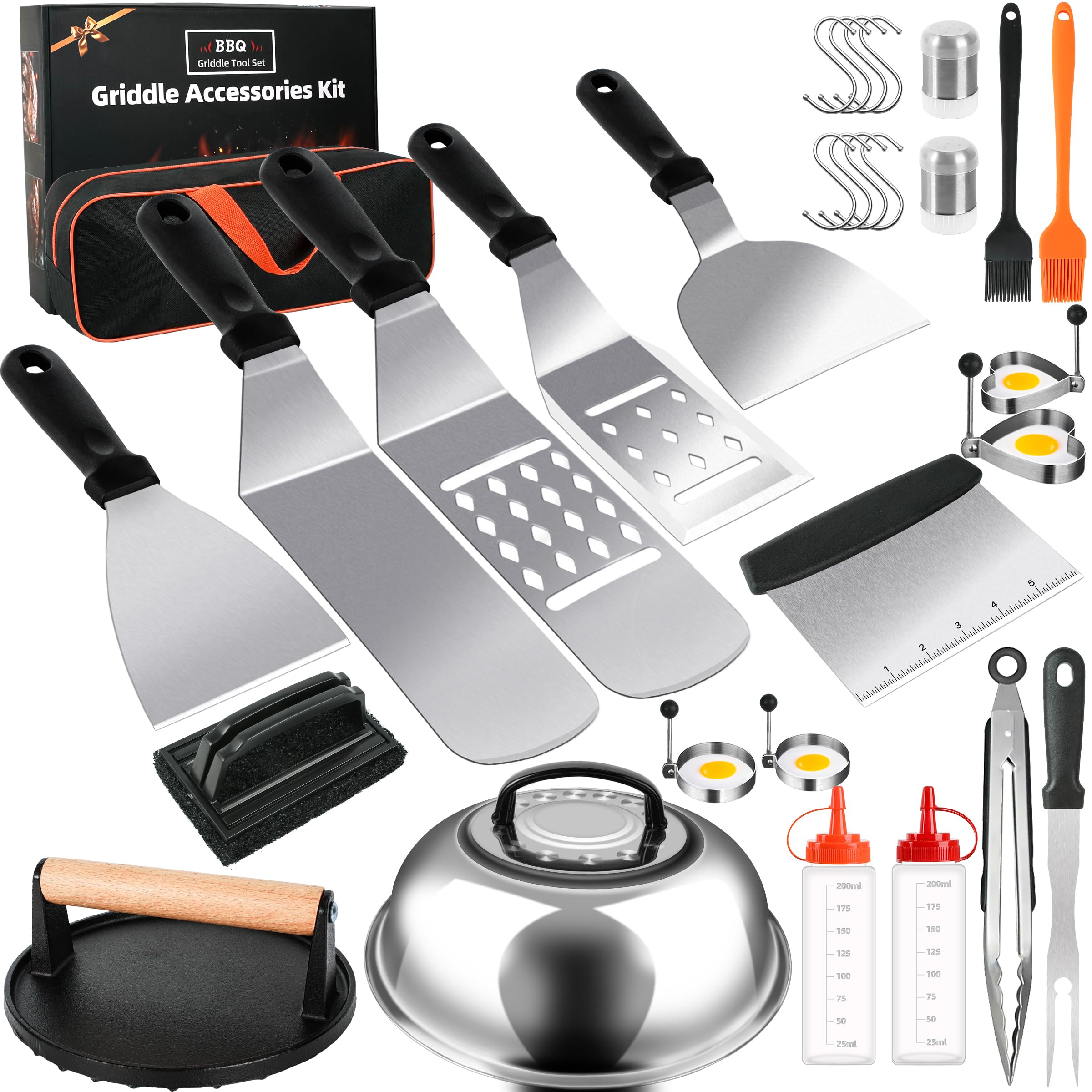 30PCS Griddle Accessories Kit for Blackstone & Camp Chef - Professional Flat Top Grill Tools Set with Spatulas, Melting Dome & Burger Press - Perfect for Outdoor Cooking, BBQ Parties & Camping - Great Gifts for Men & Stocking Stuffers