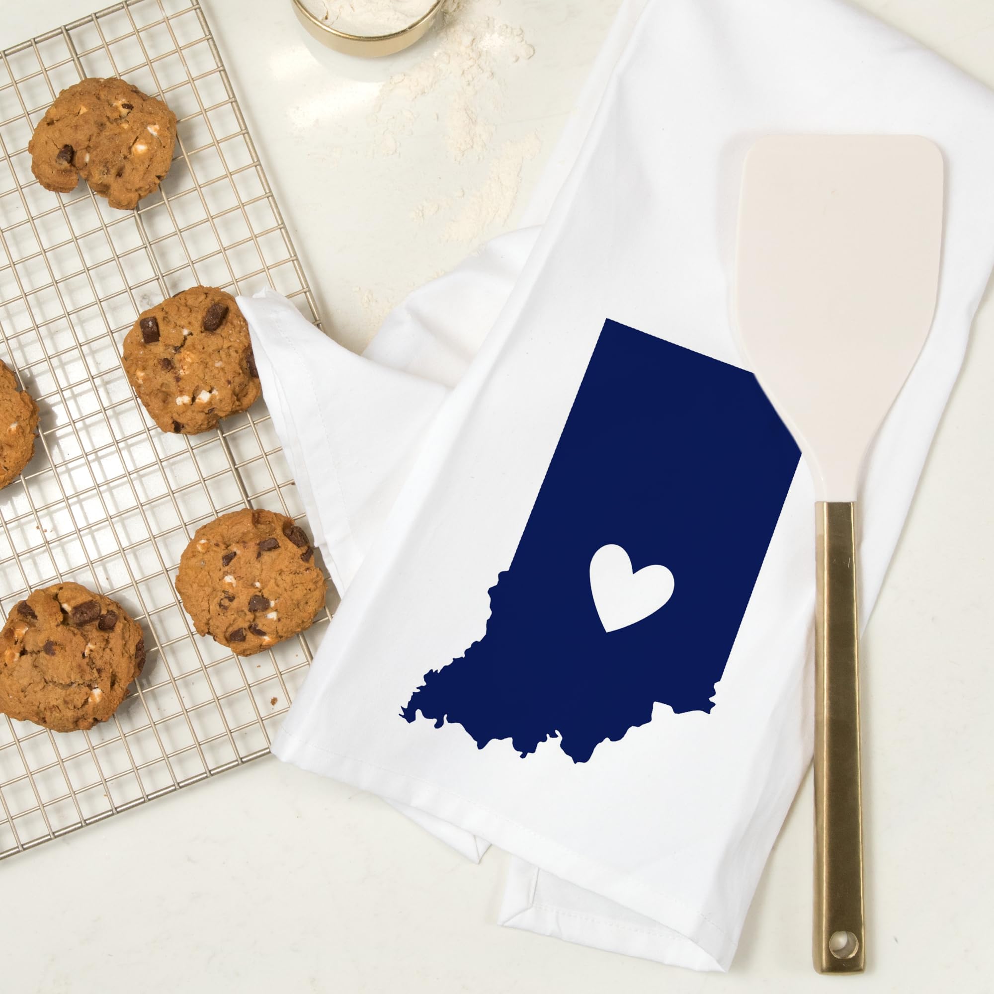 Lantern Press Indiana State Outline and Heart Cotton Tea Towel - 100% Cotton Decorative Hand Towel for Kitchen, Home Decor & Gifts - Perfect for Dish Drying, Wall Art, and Housewarming Presents