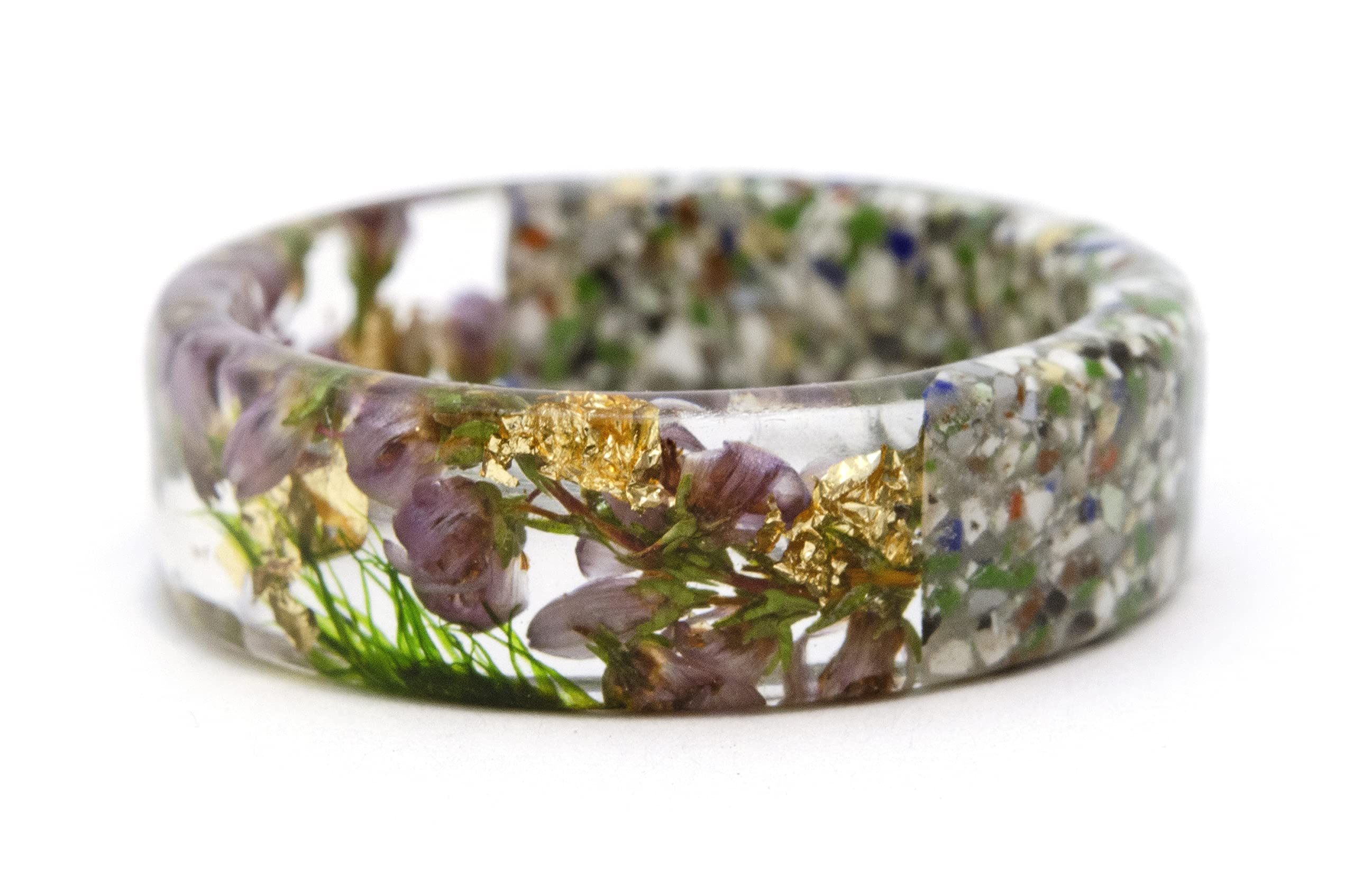Nature Inspired Stone Ring with Pink Flowers and Forest Moss - Pressed Flower Jewelry for Women - Perfect for Boho, Vintage, and Nature Lover Outfits